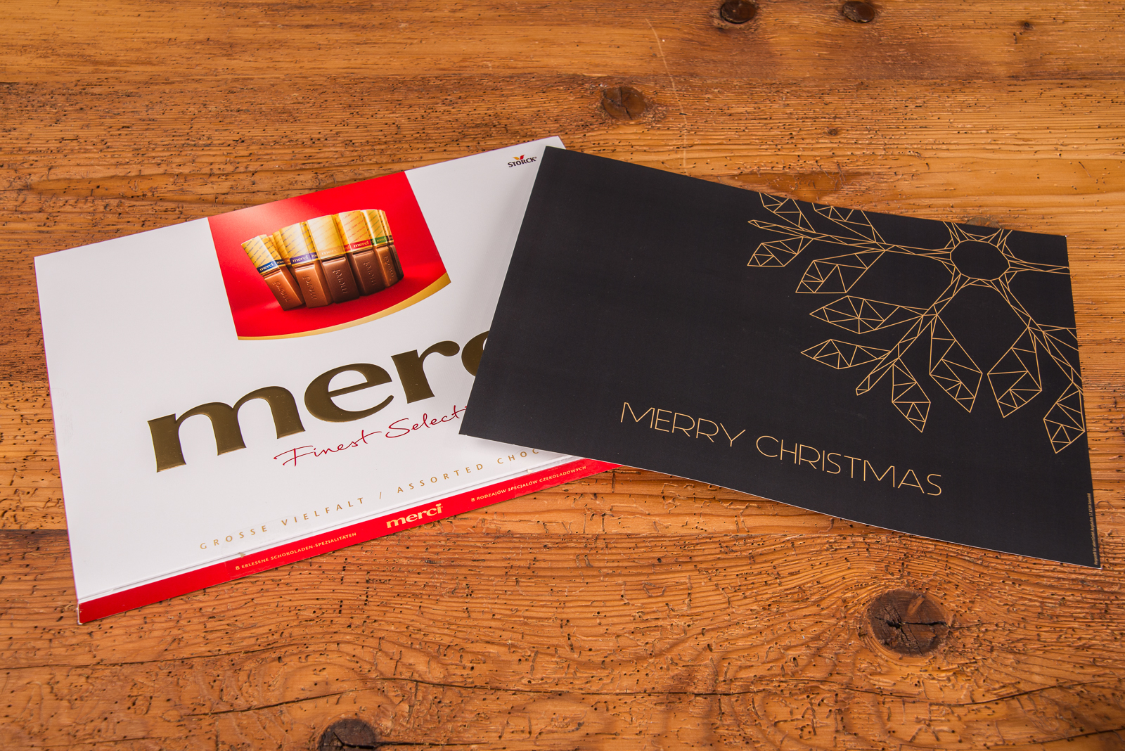 Merci Finest Selection von Storck als Werbegeschenk zu Weihnachten oder Geburtstag mit individuell gestaltetem Einleger.