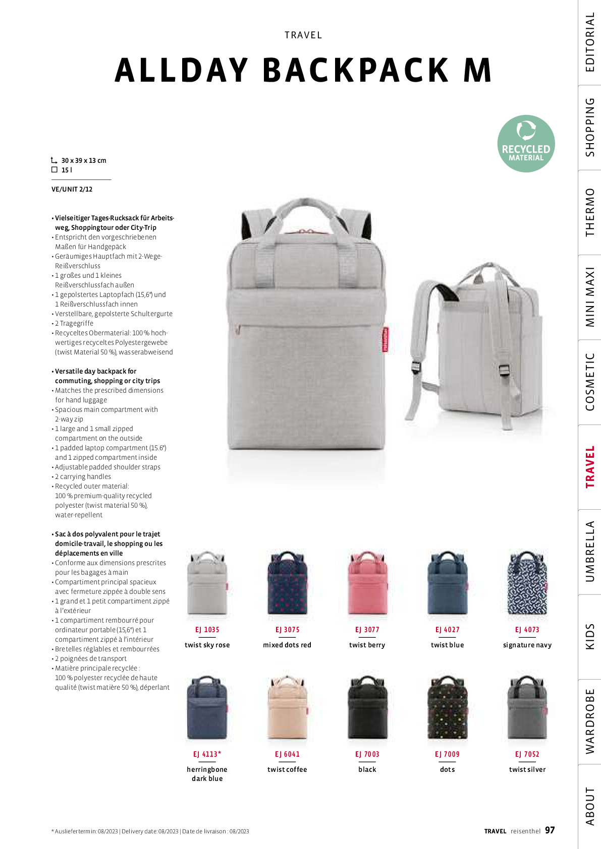 Produktdatenblatt reisenthel allday backpack M