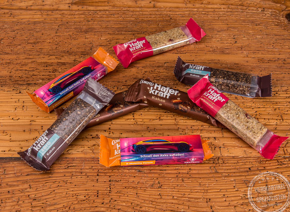 Haferkraft Riegel von Corny jetzt bereits ab kleiner Menge mit Werbeanbringung bestellen.