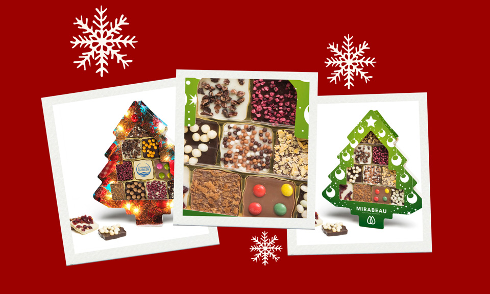 Drei Polaroids mit Bildern des Schokini Weihnachtsbaumes individuell bedruckt als Werbertikel.