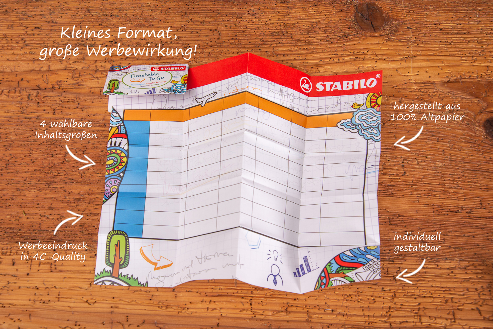 Stundenplan, Faltplaner, Fahrplan und noch vieles Mehr kann mit der nachhaltigen Concept Card indiviudell gestaltet werden. 