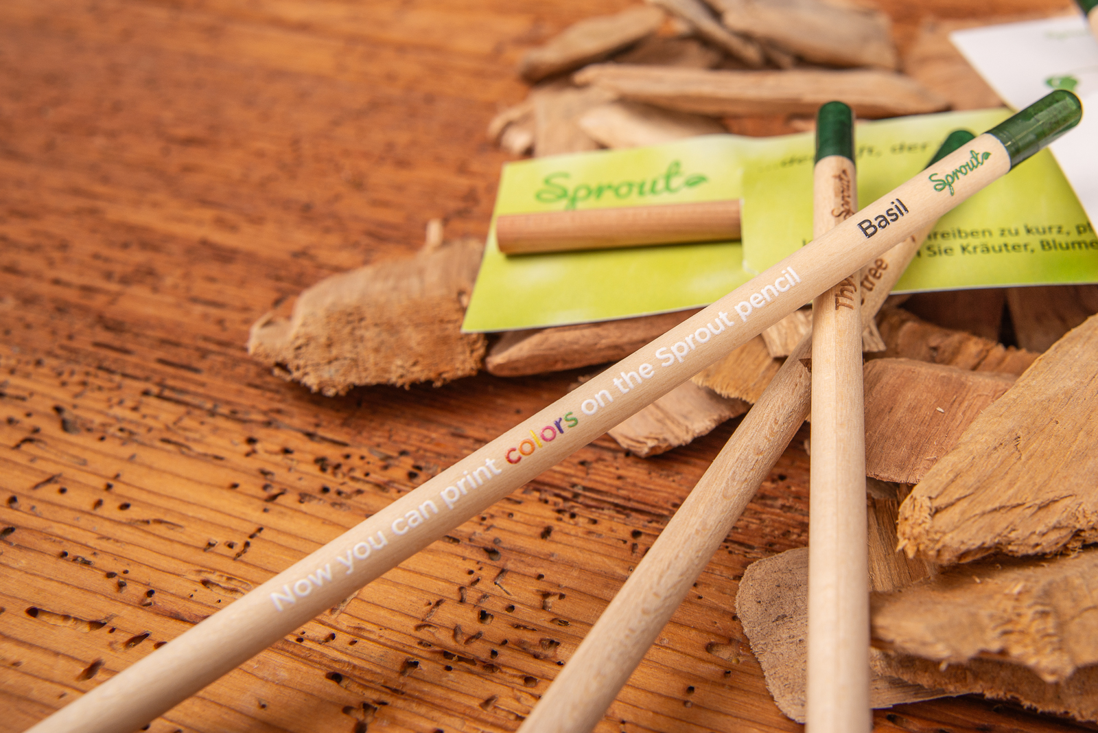 SPROUT Samenbleistift mit buntem Werbedruck als Giveaway.