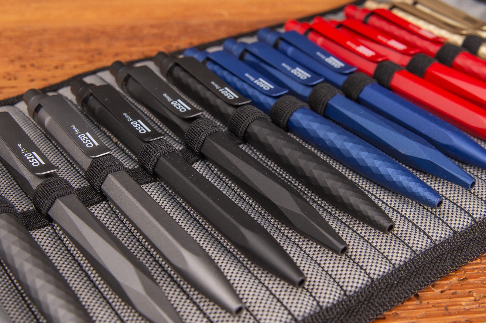 Mehrere Prodir QS20 Kugelschreiber mit Werbeanbringung.