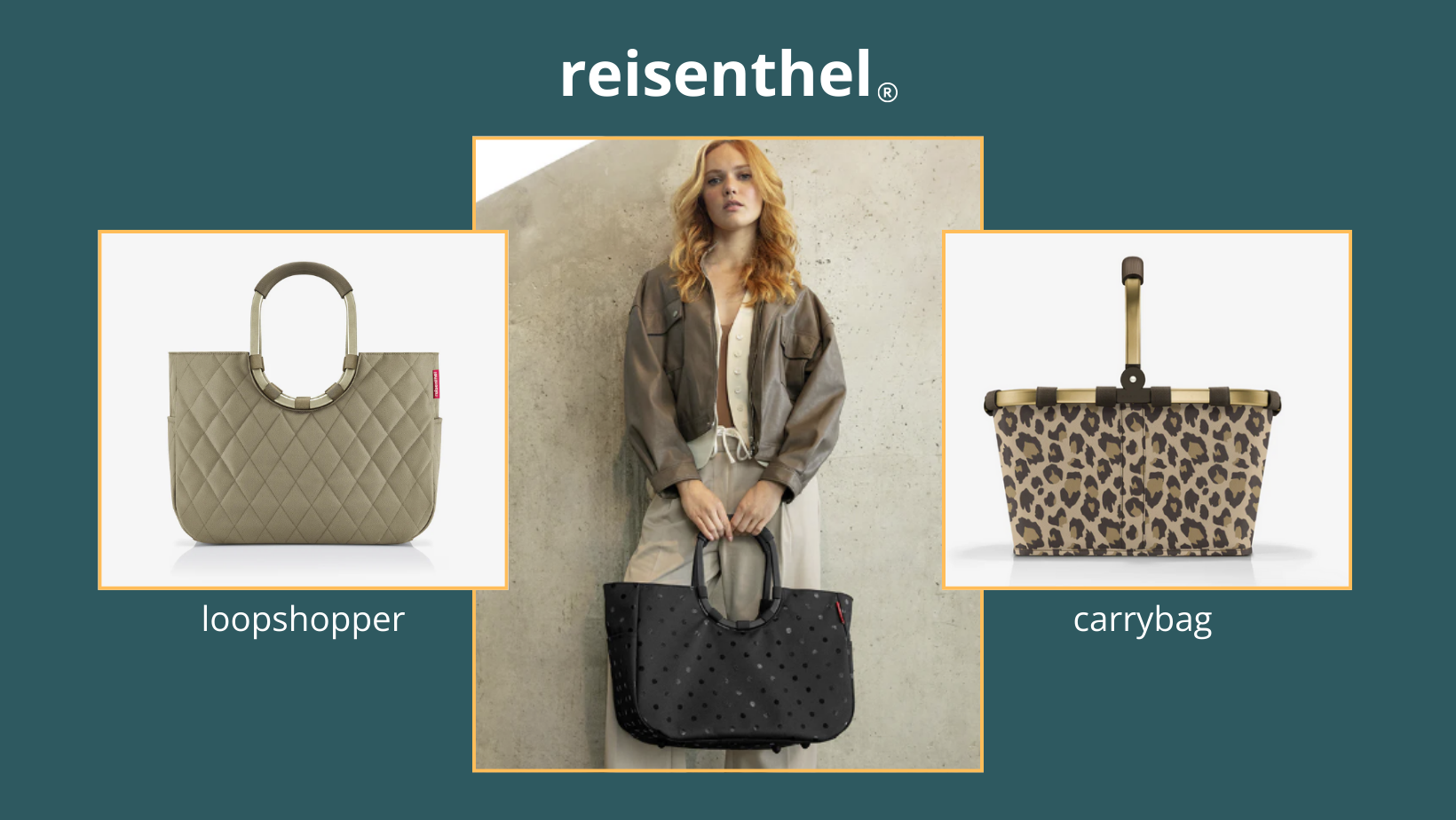 reisenthel carrybag leo macchiato, loopshopper glossy dots und loopshopper rhombus olive als Werbeartikel