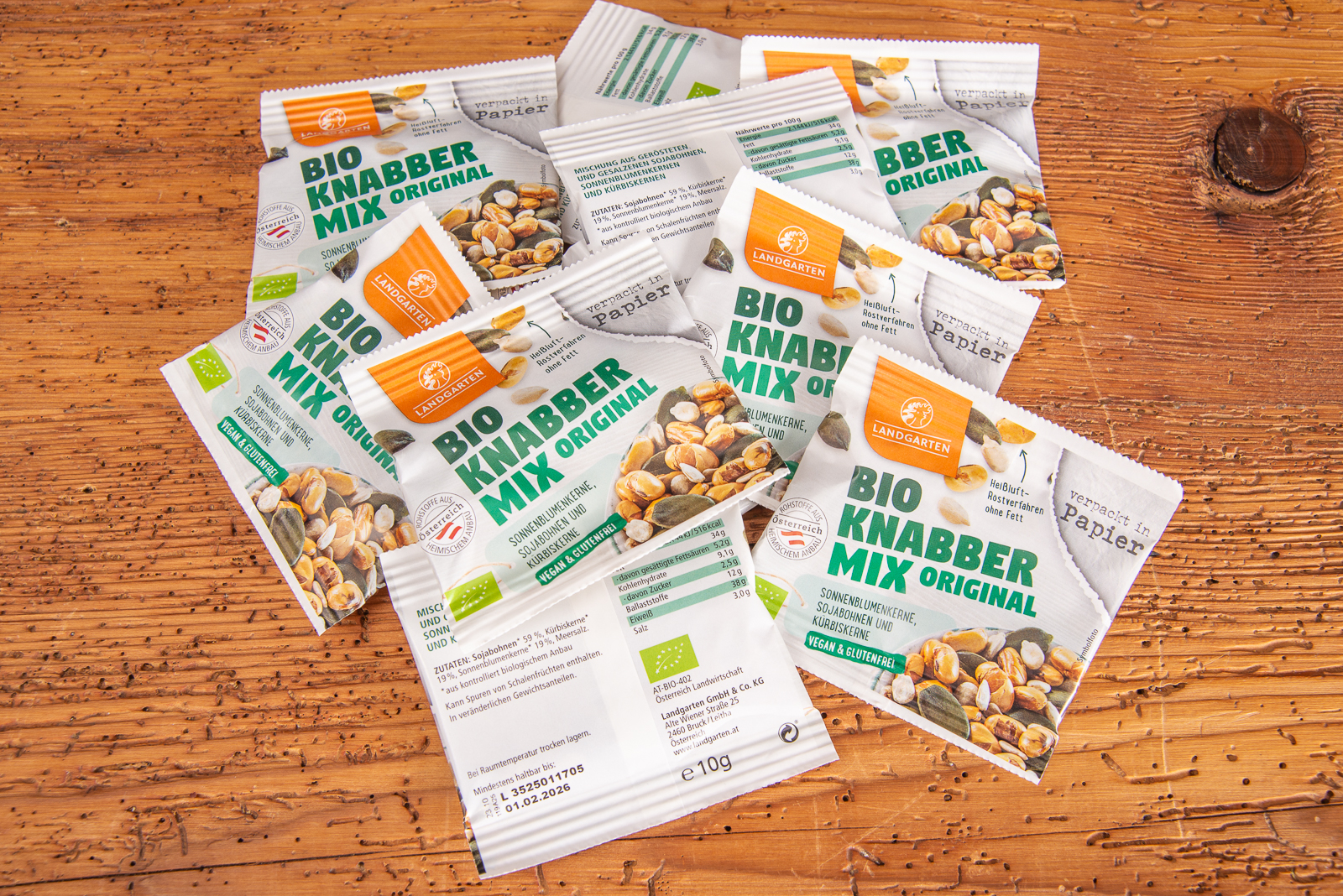 Landgarten BIO Snacks Knabbermix als gesundes Merch auf Messen und Schulungen.