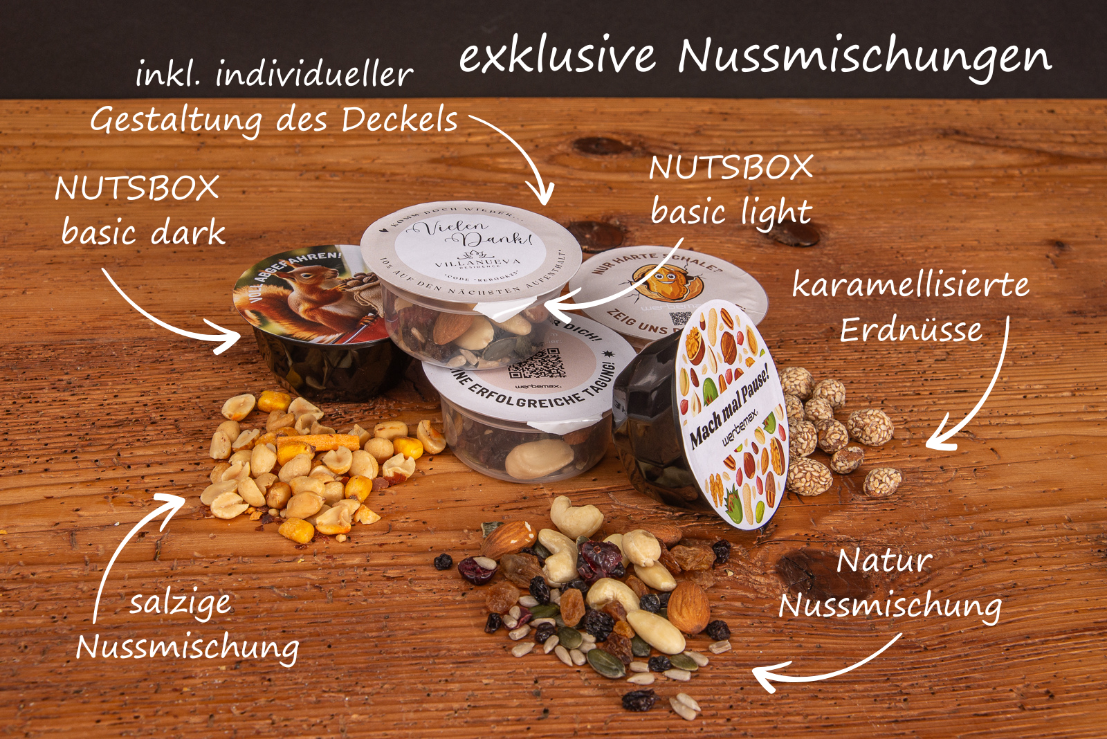 Exklusive Nussmischungen von Nutsbox als Werbeartikel.