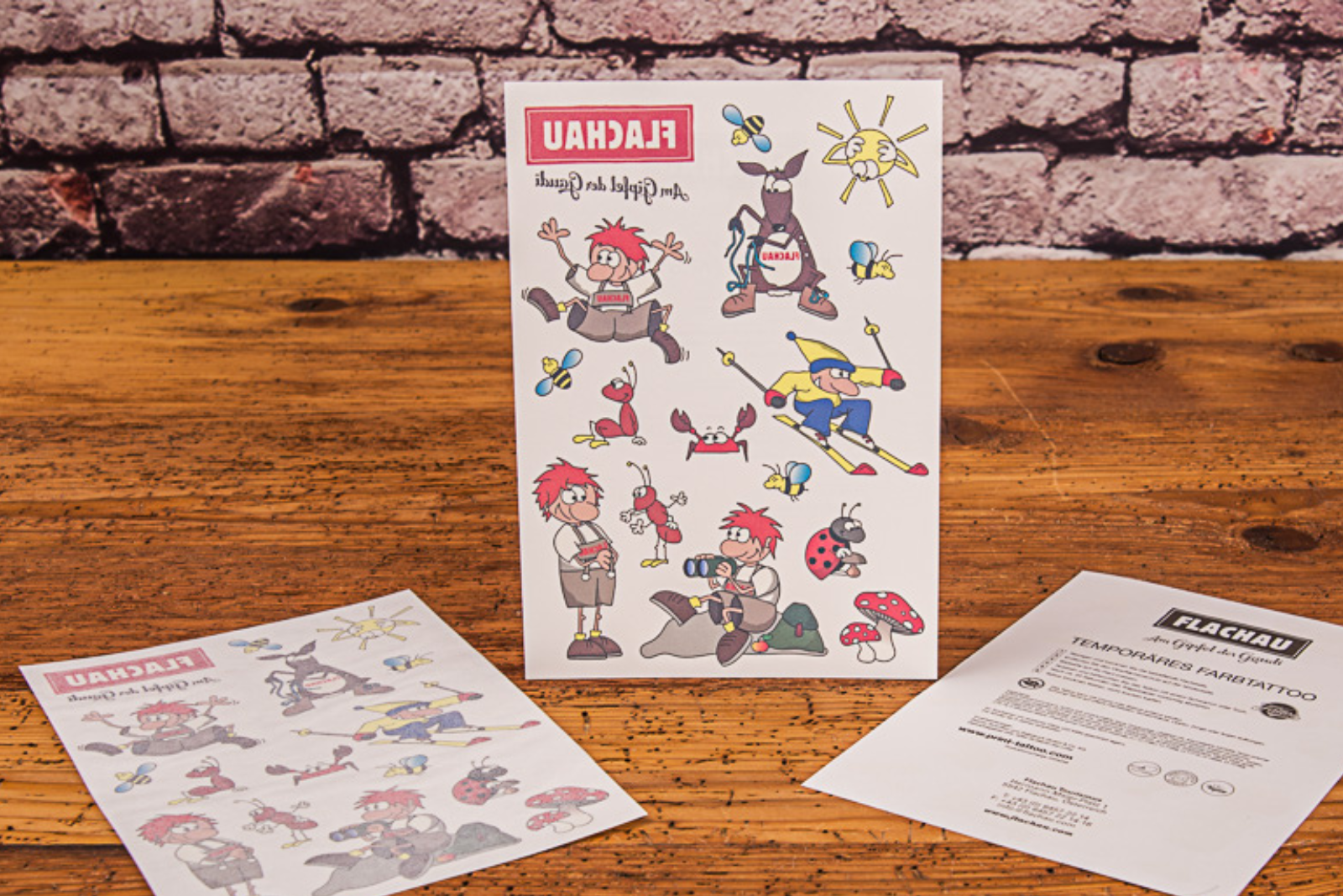 Klebetattoos Referenz FLACHAU als Streuartikel.