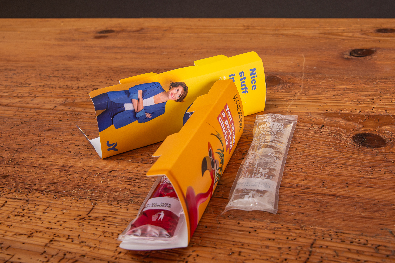 Wassereis von Bussy im gestaltbaren Promopack aus Karton. Jetzt in 5 Sorten als Mailingartikel oder f&uuml;r Bewerbermessen rausgeben.