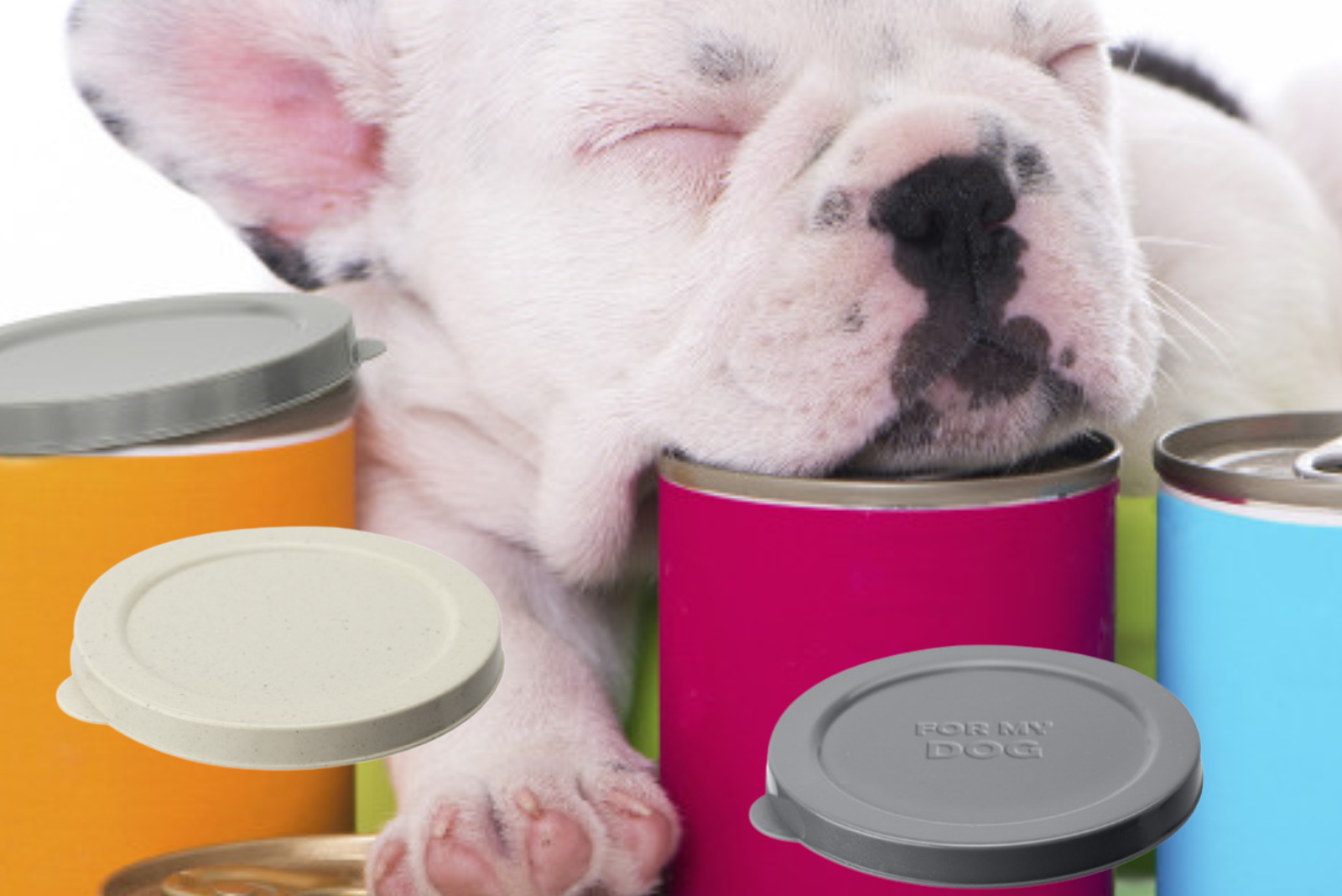 Dosendeckel 3-in-1 f&uuml;r Hundefutter mit Logo als Werbeartikel.