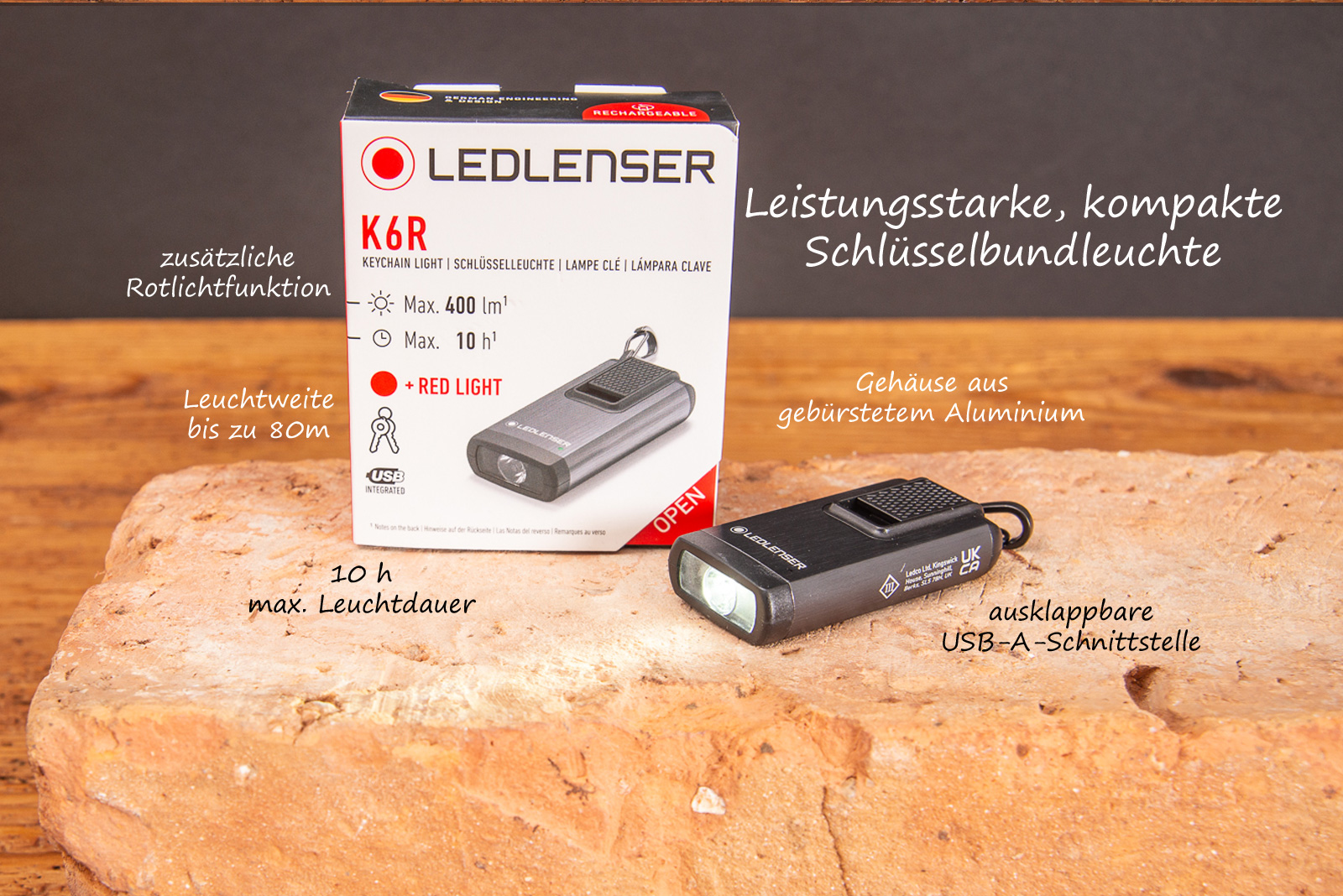 K6R Taschenlampe von LEDLesner f&uuml;r den Schl&uuml;sselbund. Kompakt. Leicht. 400 Lumen. 