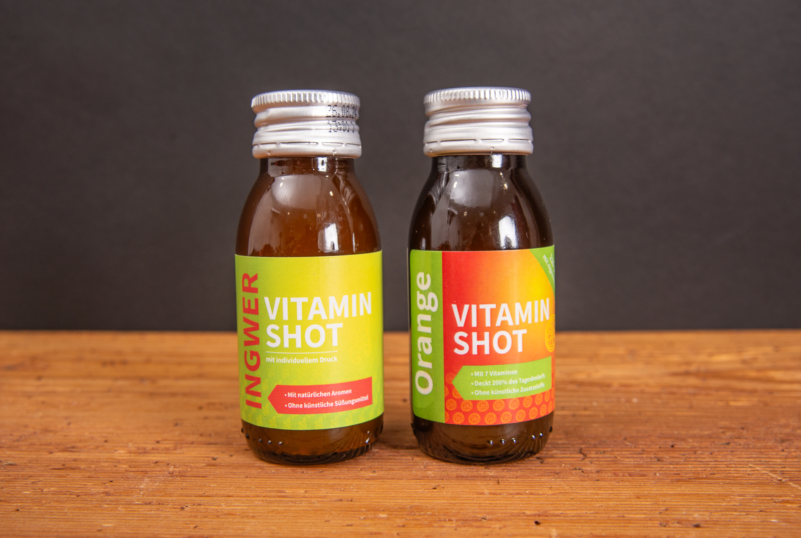 Zwei Vitamin Shots als Streuartikel f&uuml;r Messen.