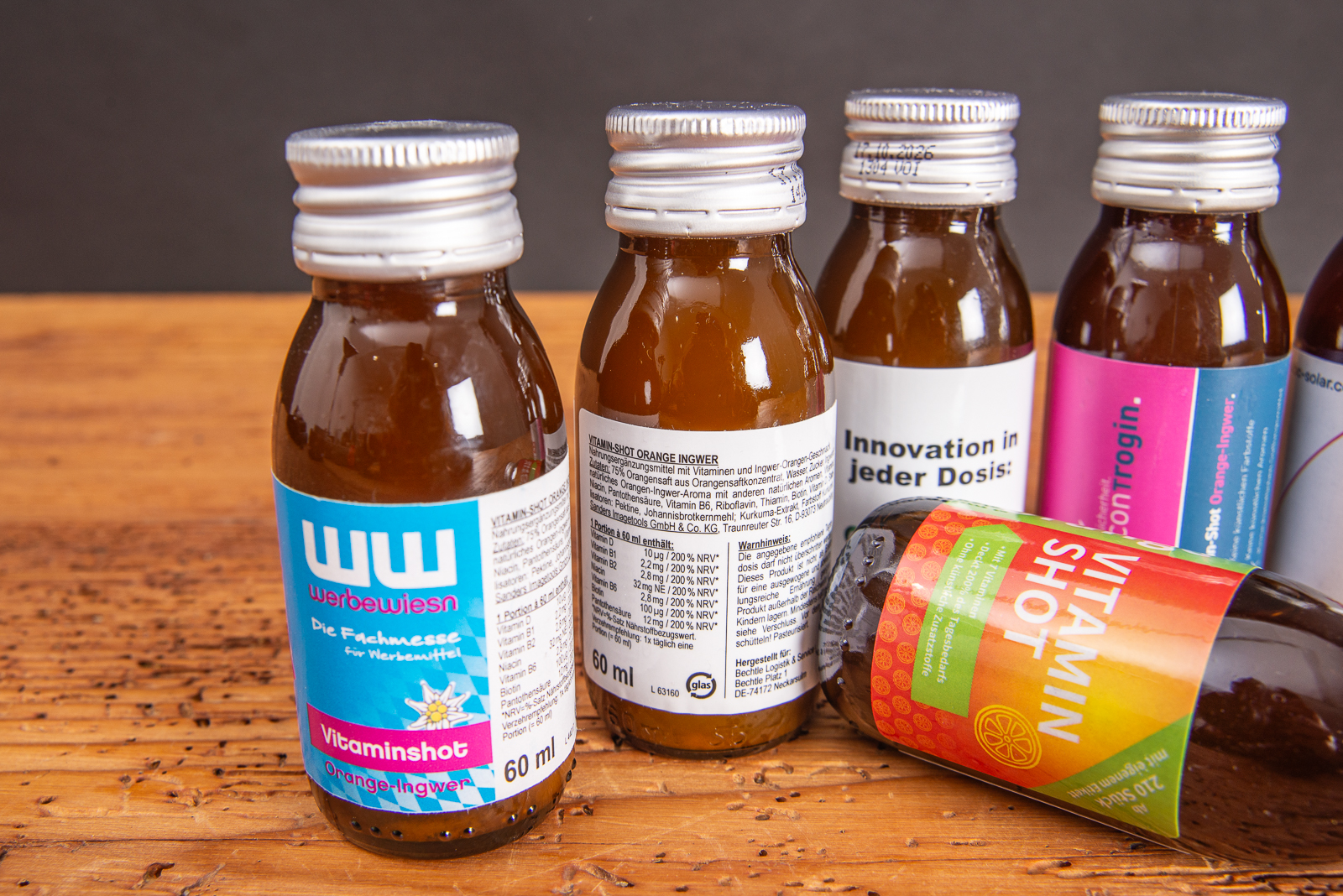 Vitamin Shots mit individueller Banderole als Werbeartikel.