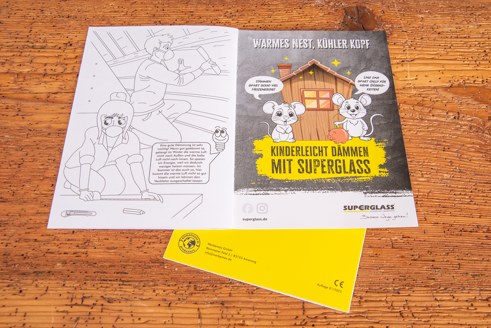 Werbemalbuch DIN A5 mit Logo ein Referenzbeispiel mit gestalteter Werbeanbringung und Ausmalmotiv, individuell als Werbeartikel bedruckbar.