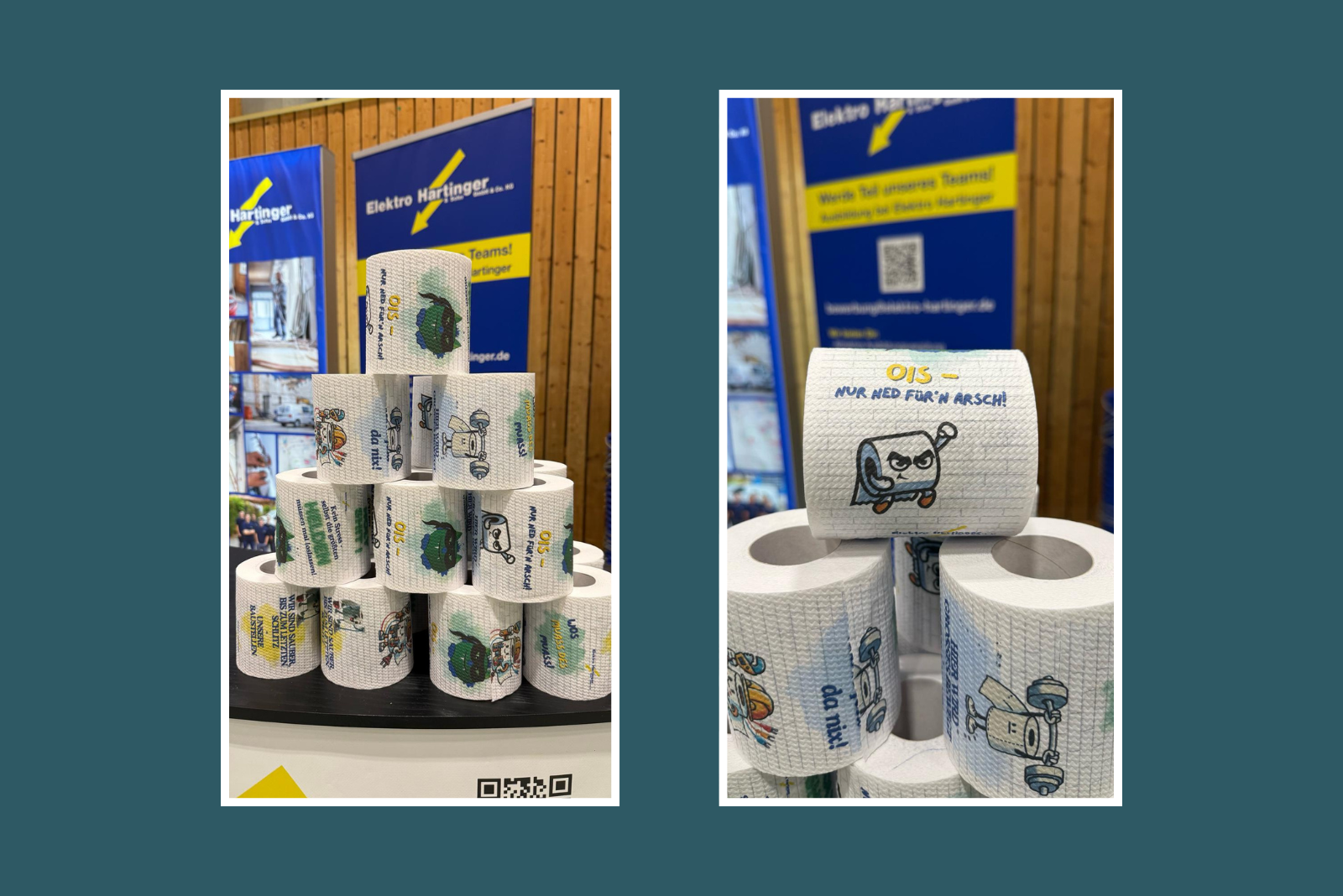 Messestand Elektro Hartinger mit Klopapier als Giveaway.