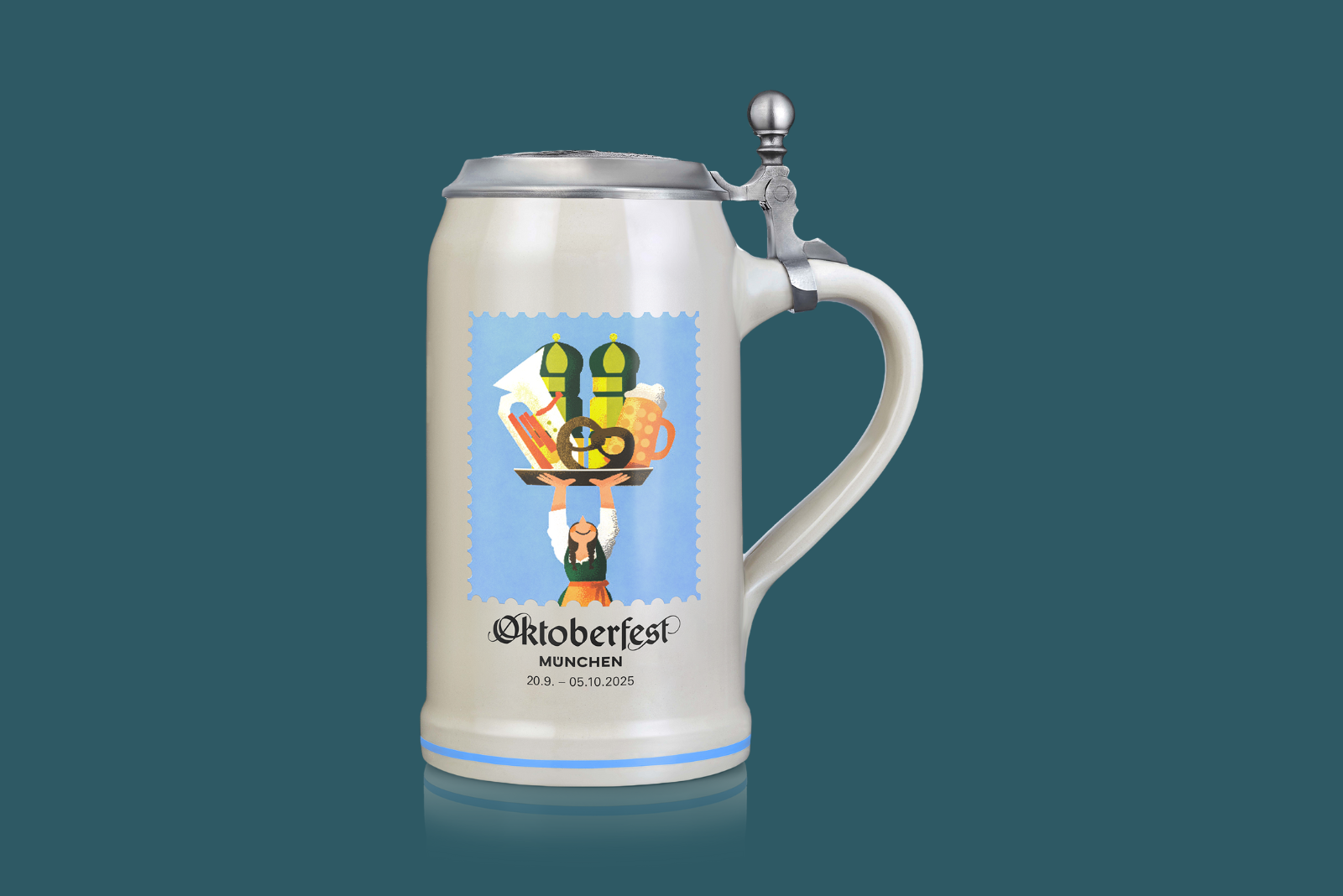 Limitierter Oktoberfest Ma&szlig;krug 2025 mit Zinndeckel und offizieller Wiesn Gravur &ndash; hochwertiger Sammlerkrug als Werbegeschenk.