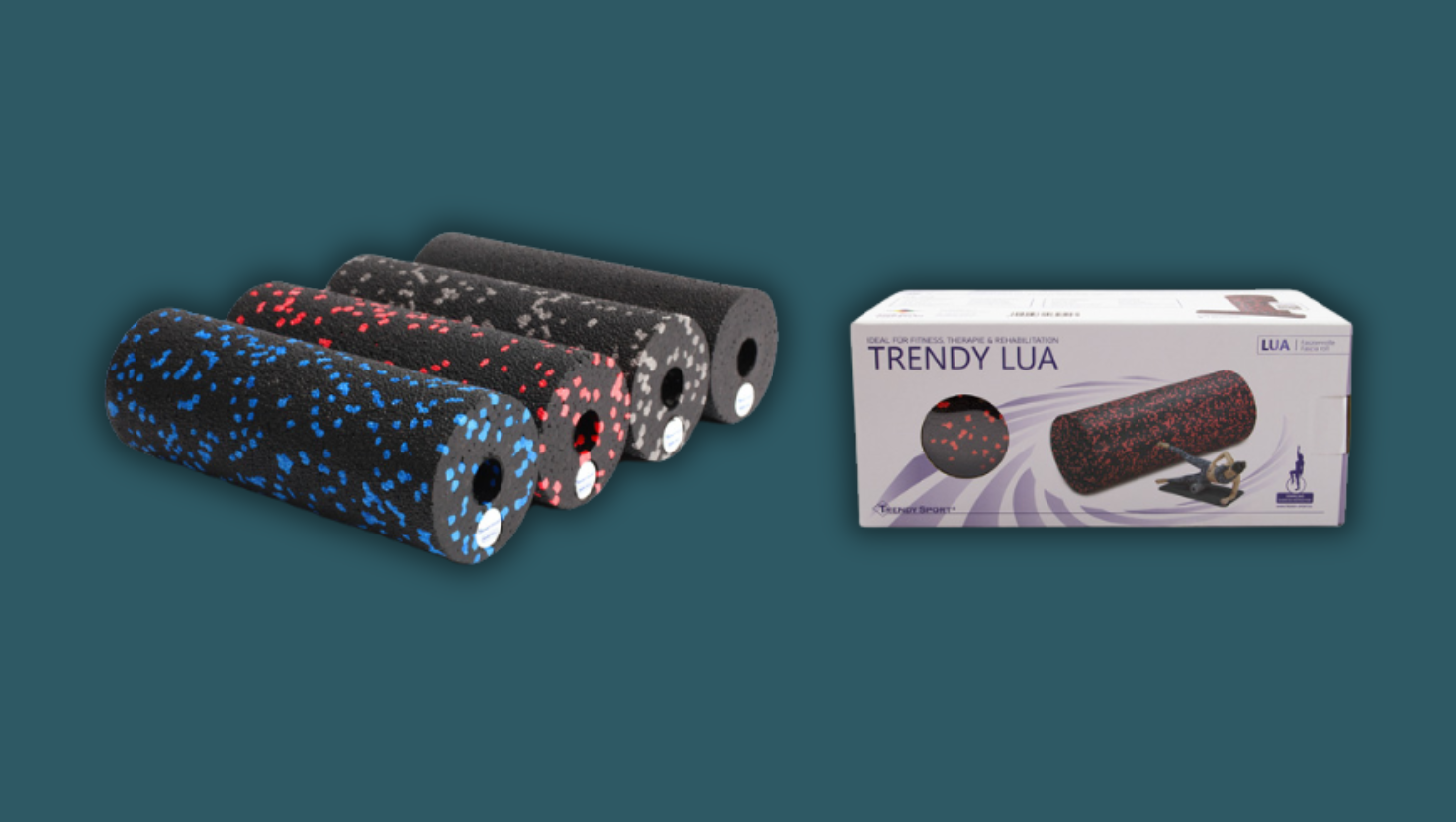 Gro&szlig;e Faszienrolle mit herausnehmbarer Minirolle, personalisierbar mit Doming, als funktionales Werbegeschenk im Sport- und Gesundheitsbereich.