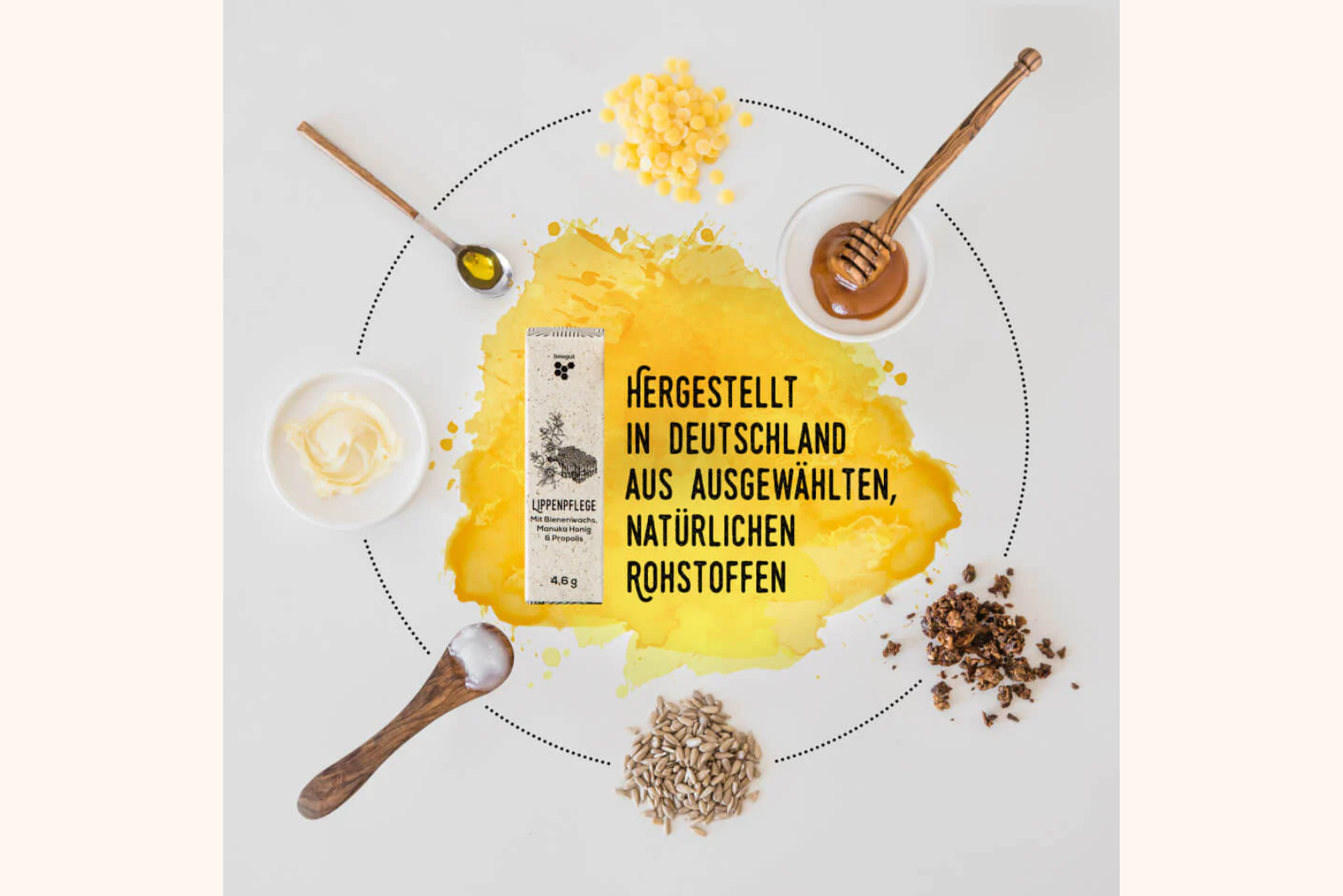 Beegut Lippenpflege hergesteelt in Deutschland mit ausgew&auml;hlten, nat&uuml;rlichen Zutaten.