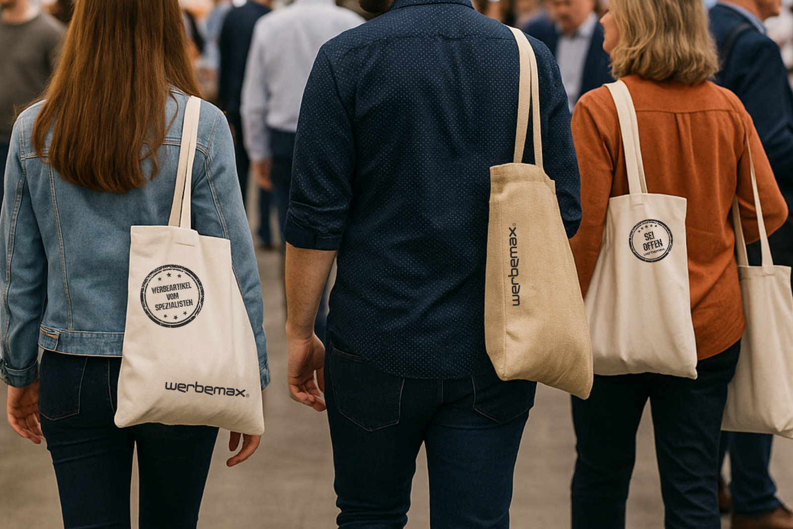 Messetaschen als Werbetr&auml;ger mit Logodruck.