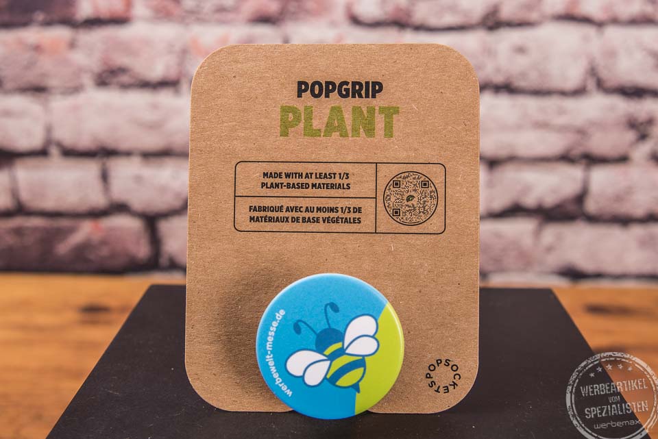 Popsocket Plant mit Logo &ndash; nachhaltiger Handyhalter als Werbeartikel.