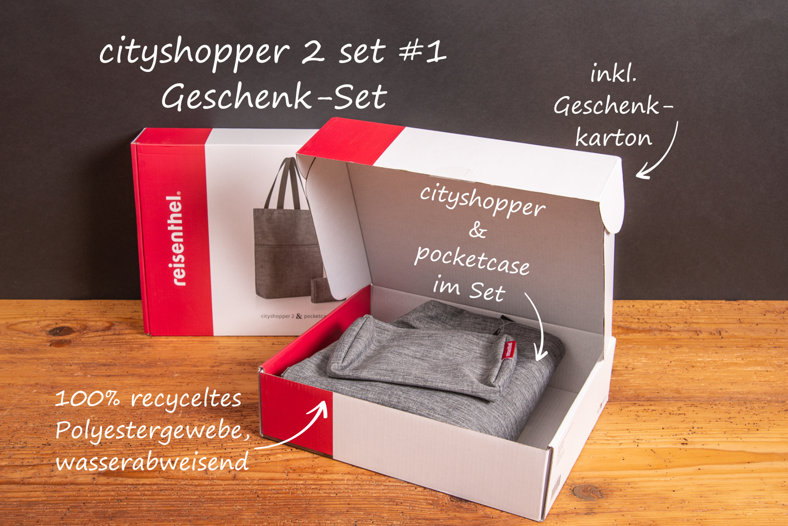 Reisenthel Cityshopper 2 Set Twist Silver im Geschenk-Karton &ndash; wasserabweisend, aus recyceltem Polyester.
