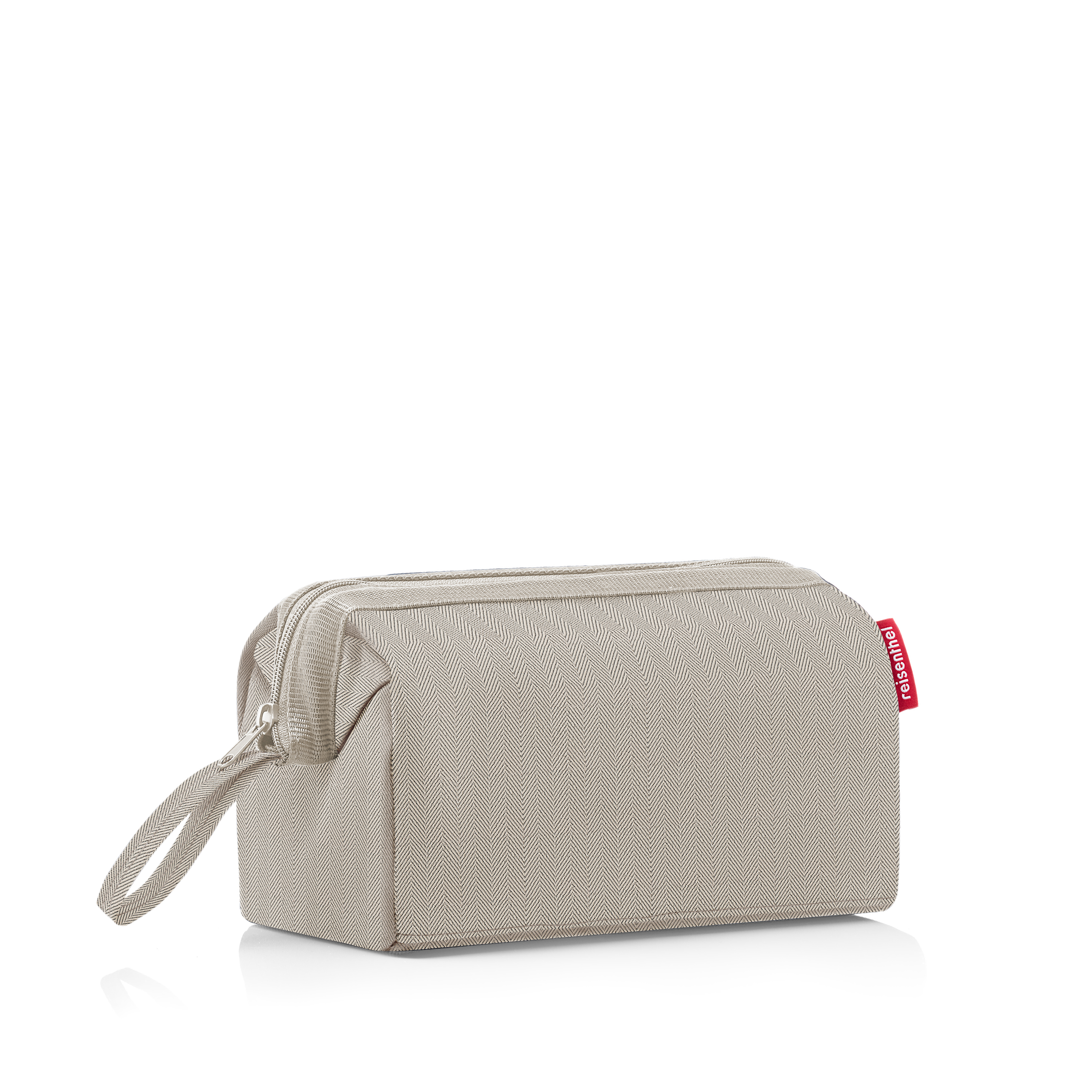 Reisenthel Travelcosmetic Herringbone Sand &ndash; elegante Kosmetiktasche aus robustem Stoff als hochwertiges Werbegeschenk.