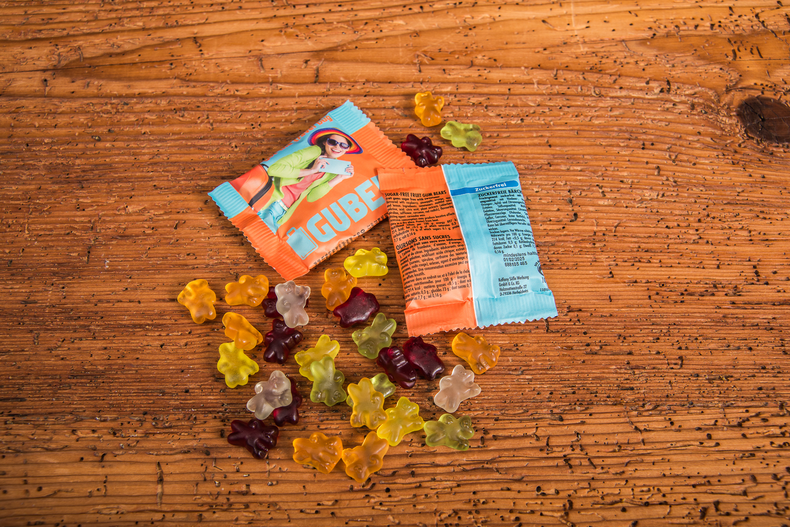 Gummib&auml;rchen zuckerfrei in leuchtenden Fruchtfarben, verpackt in individuell bedruckbaren 10 g Minit&uuml;ten, ideal als s&uuml;&szlig;es Werbegeschenk f&uuml;r Kunden und Events.