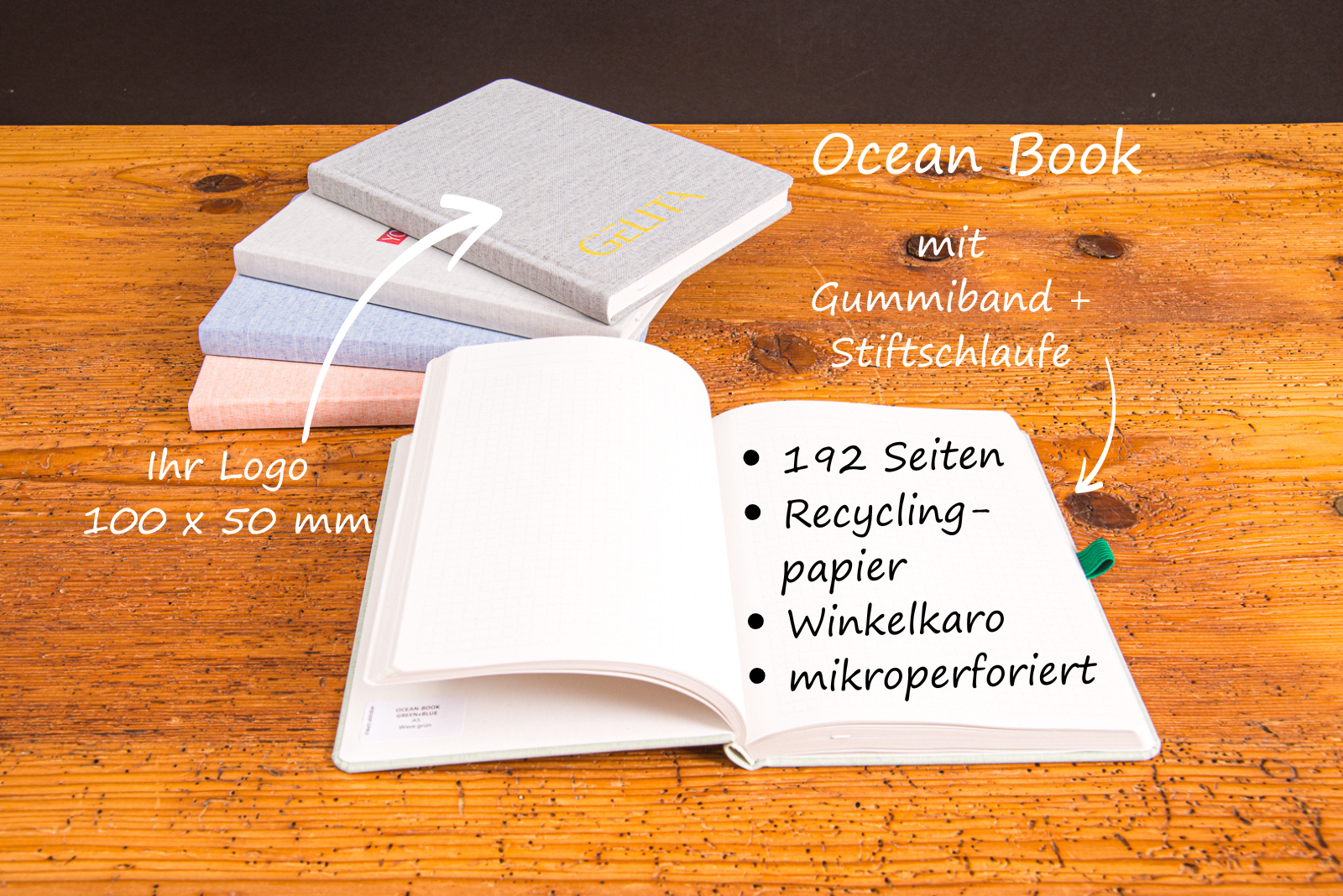 OceanBook Hardcover Notizbuch von Geiger Notes aus Recyclingpapier &ndash; nachhaltiges Werbemittel mit Logo-Druck.