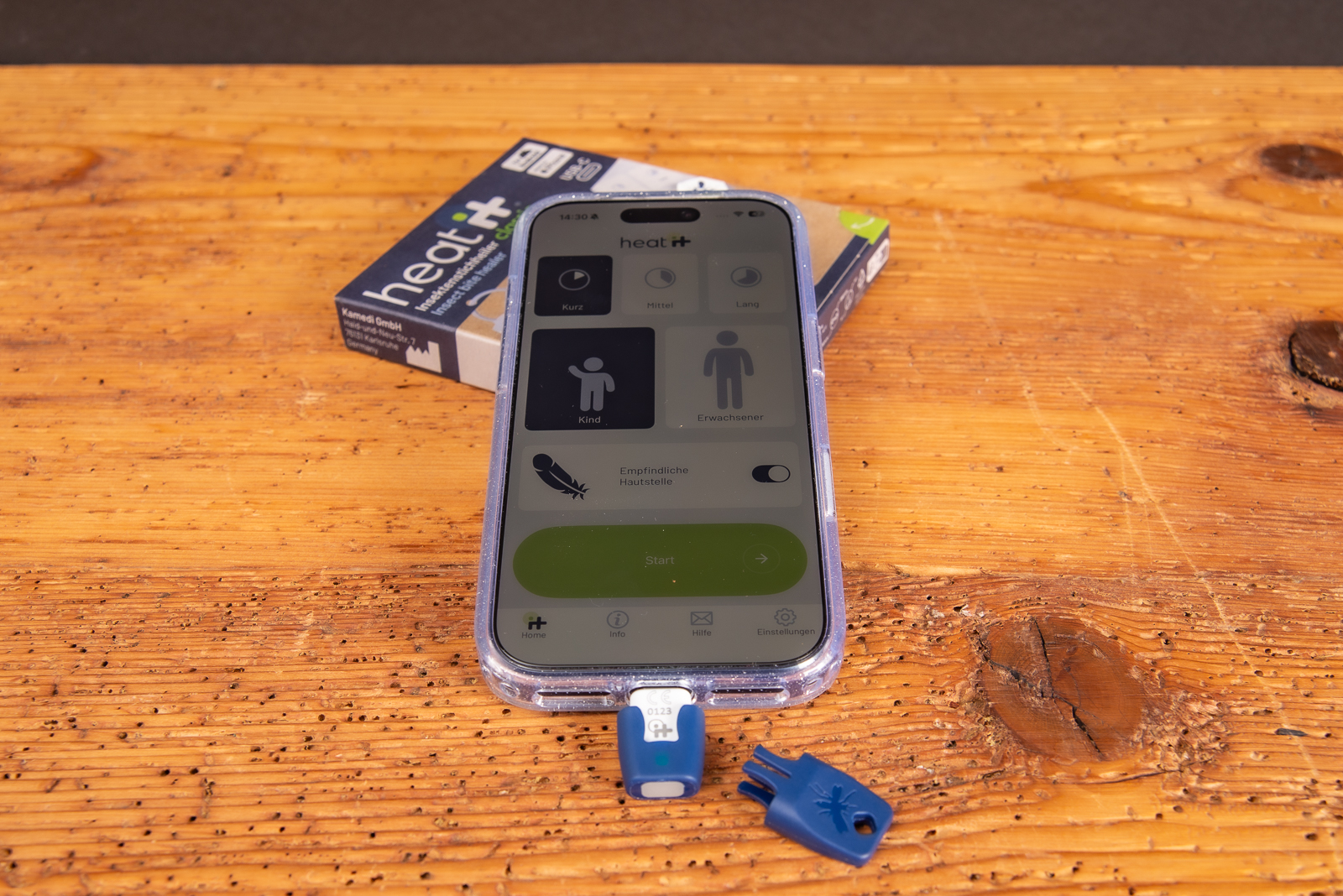 heat it Insektenstichheiler mit Smartphone und Verpackung &ndash; chemiefreier Werbeartikel gegen M&uuml;ckenstiche, ideal f&uuml;r Sommer und Outdoor.