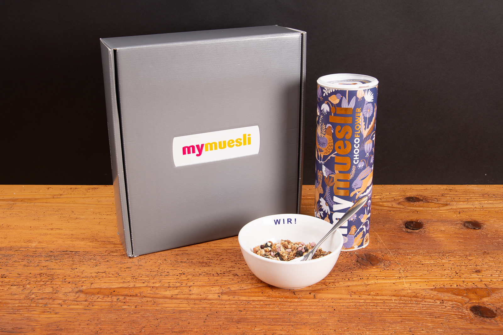 mymuesli Geschenkset mit 575 g Bio-M&uuml;sli und M&uuml;slischale &ndash; hochwertiges Werbegeschenk f&uuml;r Unternehmen, Mitarbeiter und Kunden.