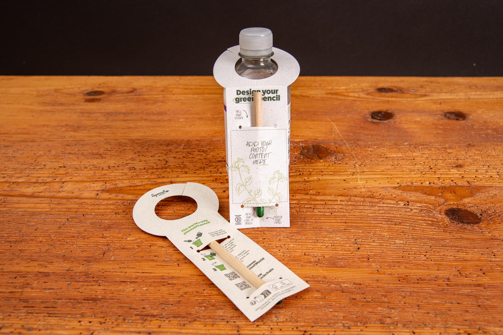 Sprout Green Pencil mit Pflanzensamen und Recyclingverpackung &ndash; nachhaltiger Bleistift mit Logo als umweltbewusster Werbeartikel f&uuml;r Unternehmen.