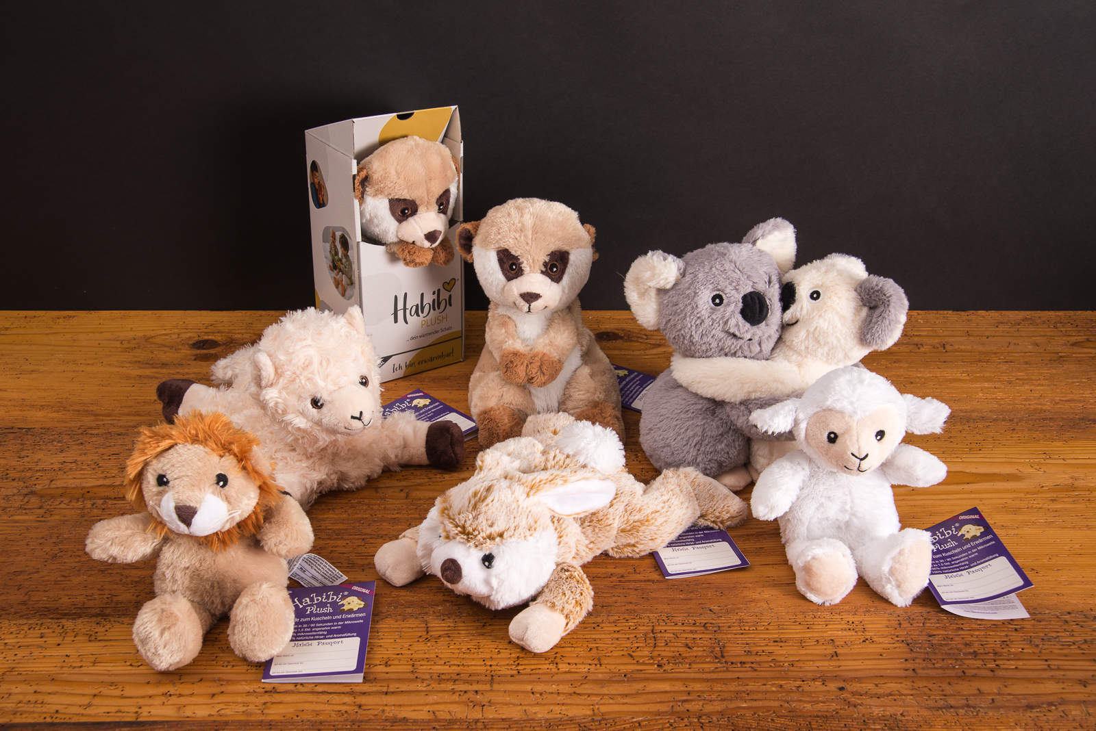 Habibi Plush W&auml;rmekuscheltiere Sortiment &ndash; niedliche W&auml;rmetiere mit Hirsef&uuml;llung als Werbegeschenke mit Logo