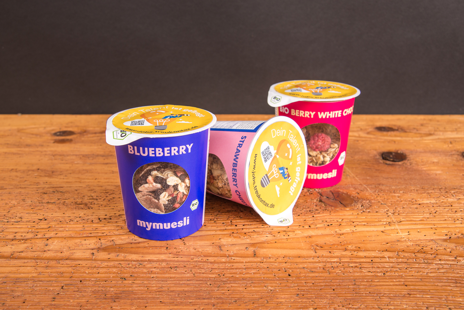 mymuesli M&uuml;sli to go Becher mit Werbedruck auf dem Deckel &ndash; nachhaltige Werbegeschenke mit Markenwirkung.