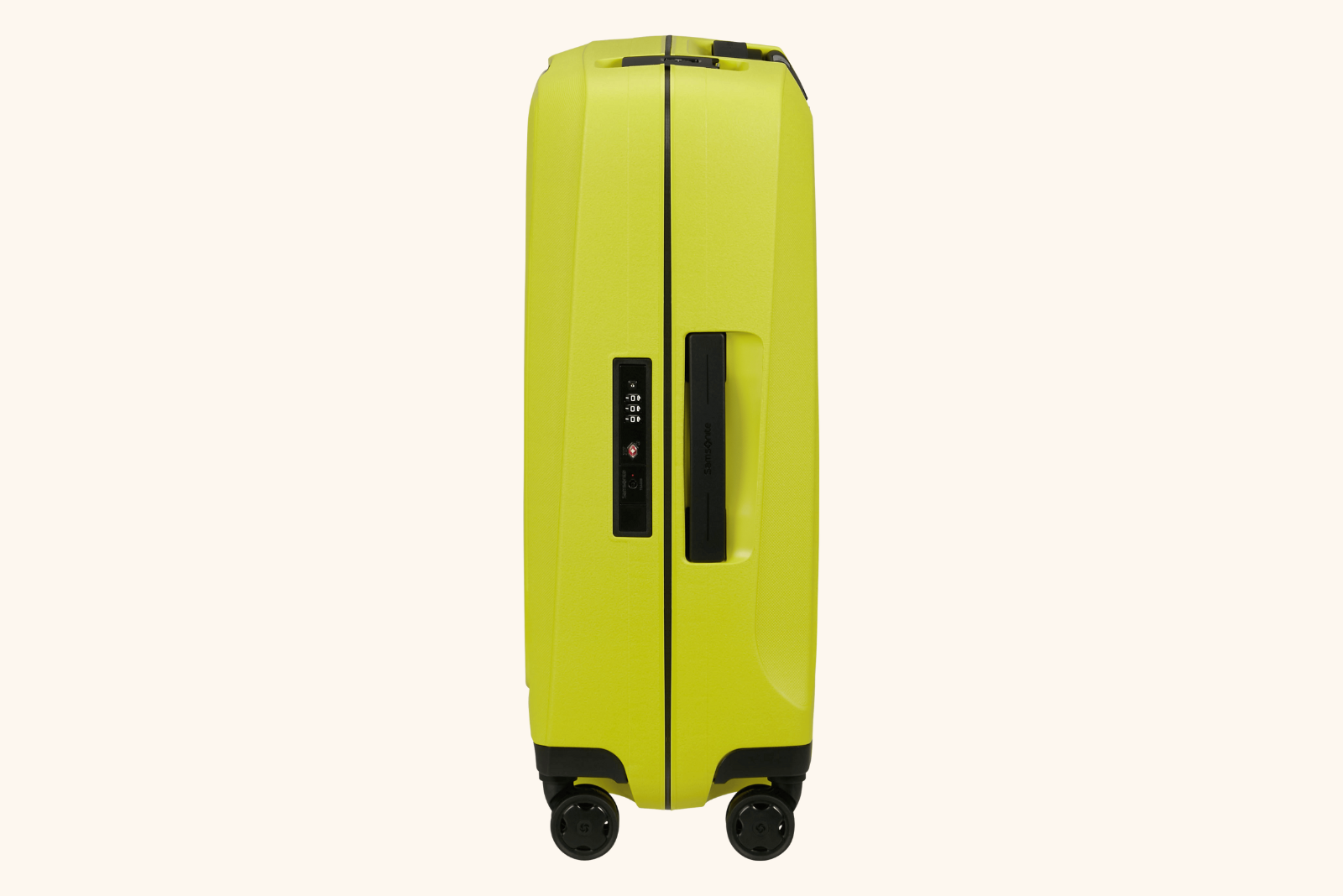 Samsonite Koffer Essens in Lime als robustes Handgep&auml;ck mit seitlichem TSA-Schloss.