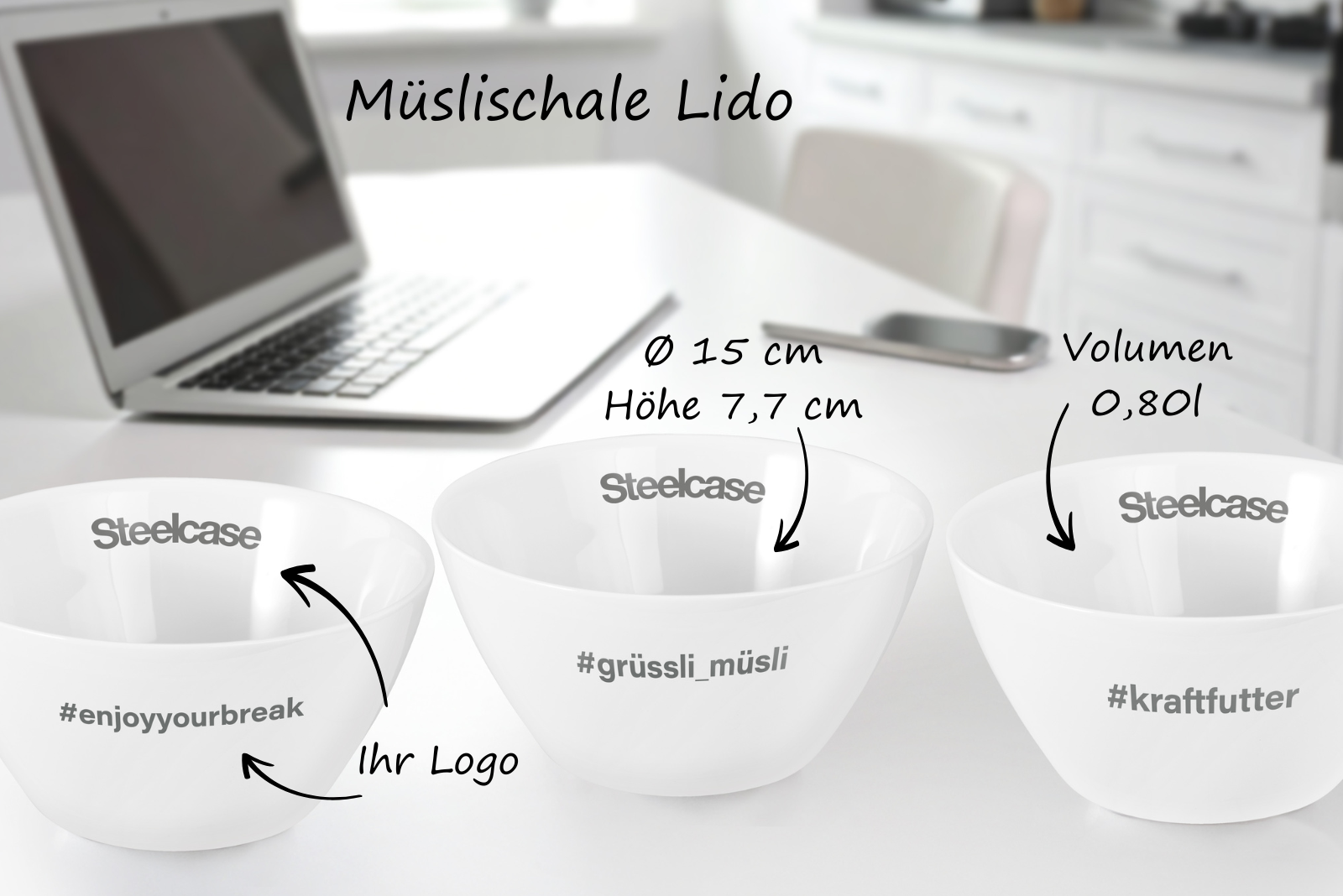 Seltmann Weiden M&uuml;slischalen Lido Gr&ouml;&szlig;envergleich &ndash; 15 cm Schale aus Porzellan als personalisierbares Werbegeschenk.