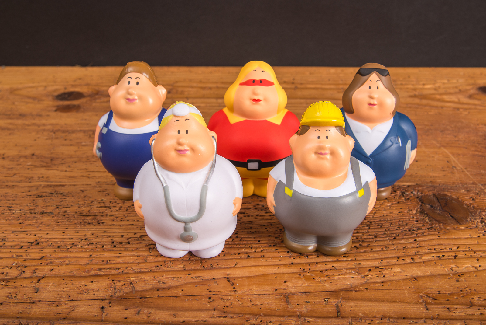 Herr Bert Antistress Figur von mbw als Bauarbeiter &ndash; lustiger Squeezie und Anti Stress Ball als Werbeartikel mit Logo