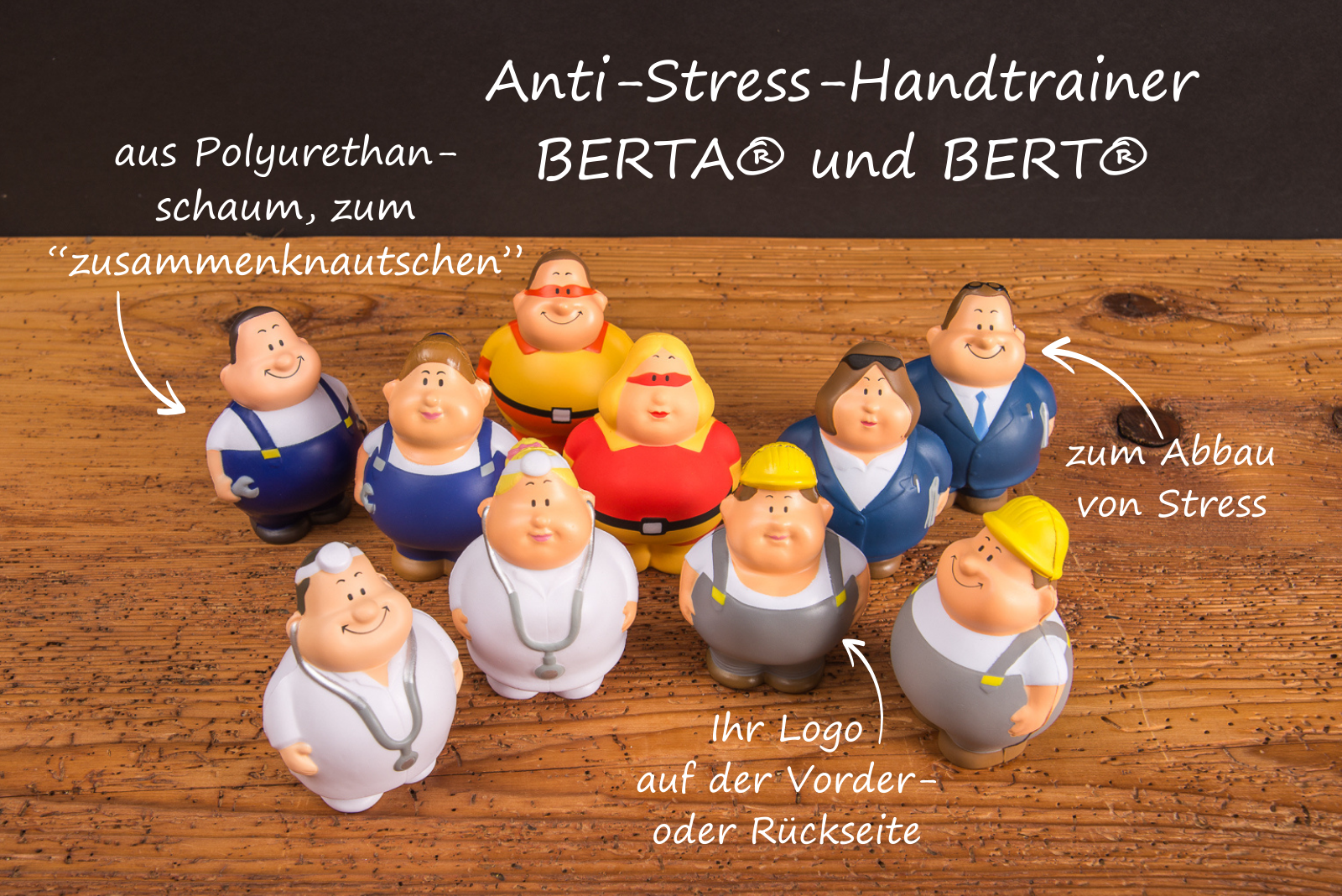 Super Bert Antistress Figur von mbw &ndash; lustiges Giveaway und Fingertrainer f&uuml;r Messegeschenke und Azubimarketing