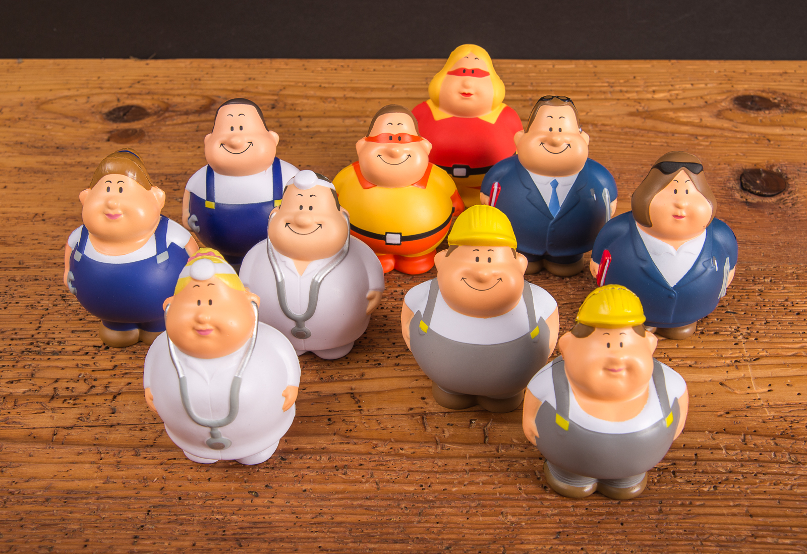 Handtrainer Squeezie als lustige Charaktere in vielen Berufen. Mit Logodruck auf der Vorderseite zum netten Markenbotschafter machen. 