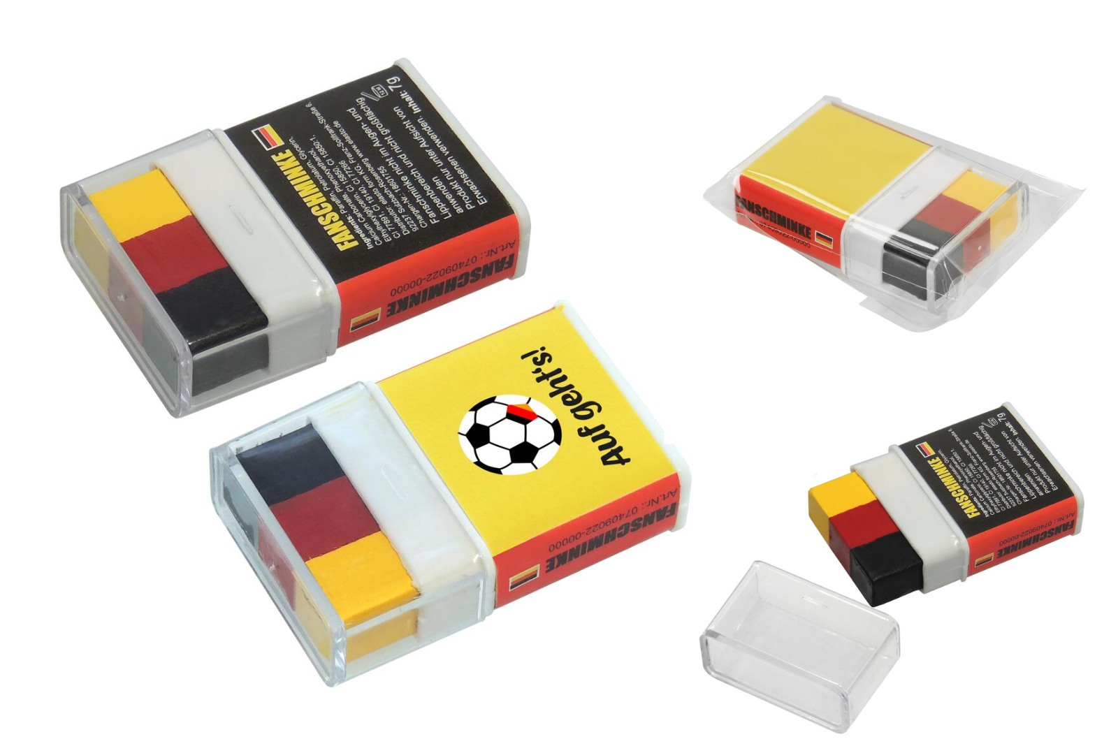 Fanschminke Deutschland als Werbegeschenk f&uuml;r Fu&szlig;ball-Events mit Logo.