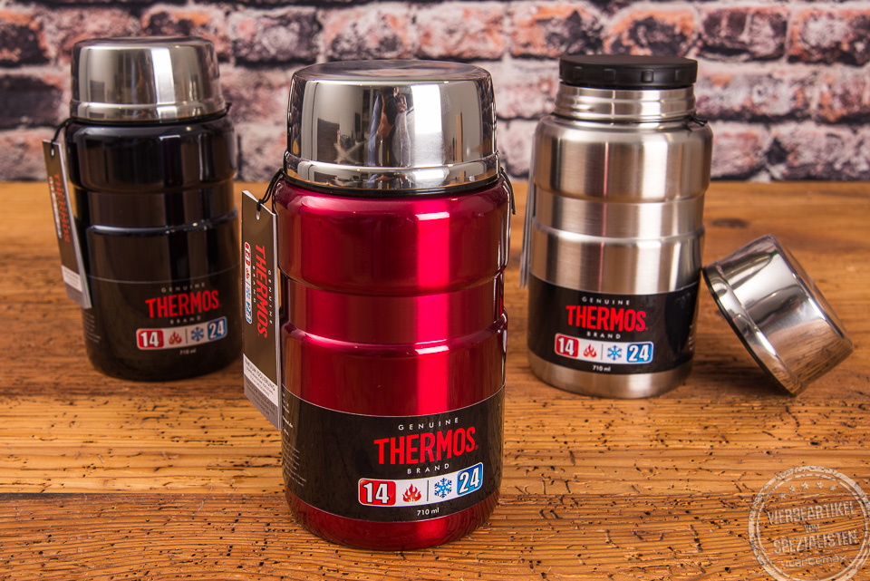 Edelstahl Thermobeh&auml;lter von Thermos als hochwertiger Werbeartikel mit Logo &ndash; isolierter Beh&auml;lter f&uuml;r warme und kalte Speisen.