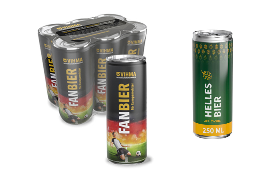 Bier in der Dose als Fu&szlig;ball-Werbeartikel mit individuellem Etikett und Logo, ideal f&uuml;r Events und Promotions