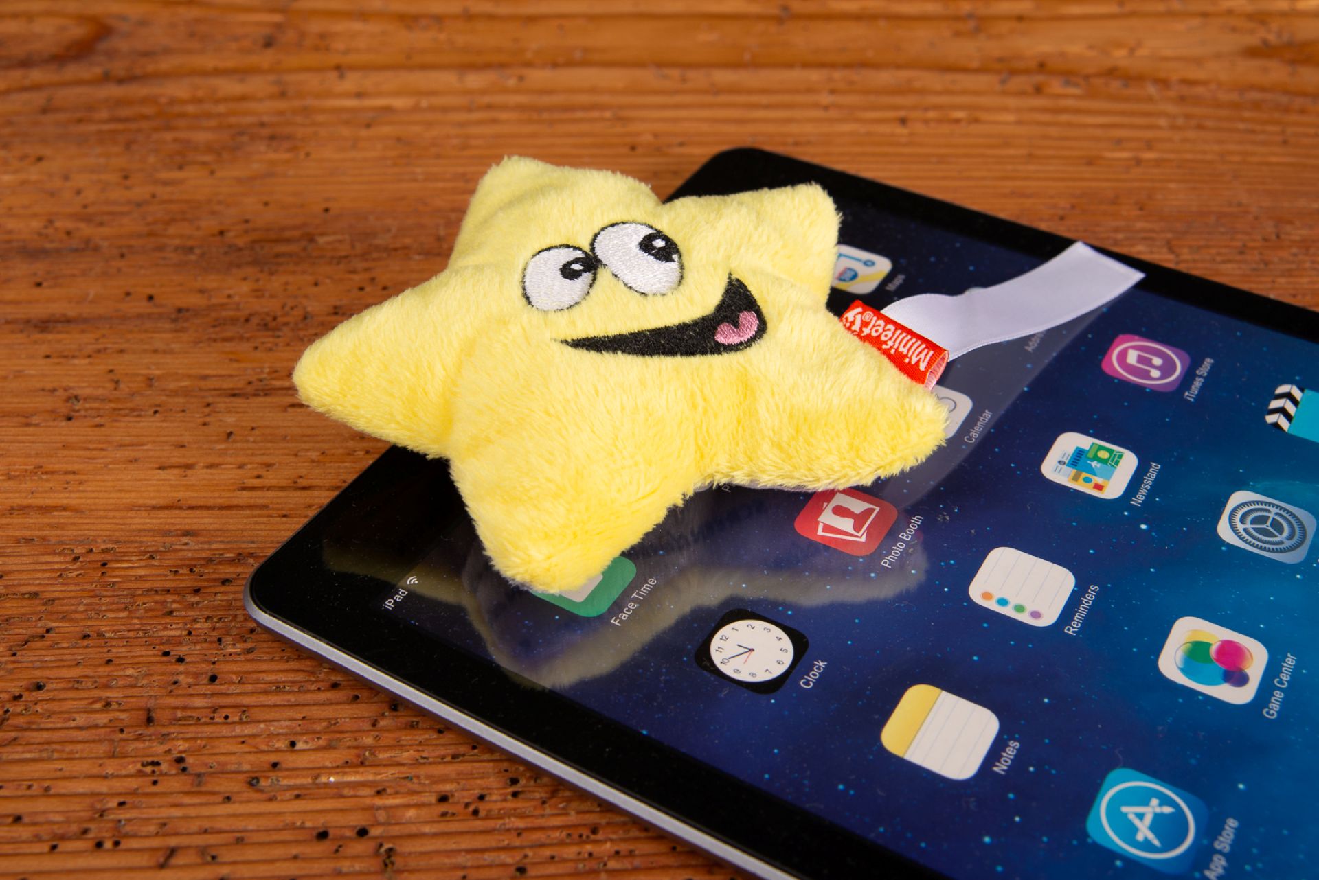 Schmoozies Displayreiniger mit Mikrofaser-Unterseite zur Reinigung von Smartphone- und Tablet-Displays als Werbeartikel