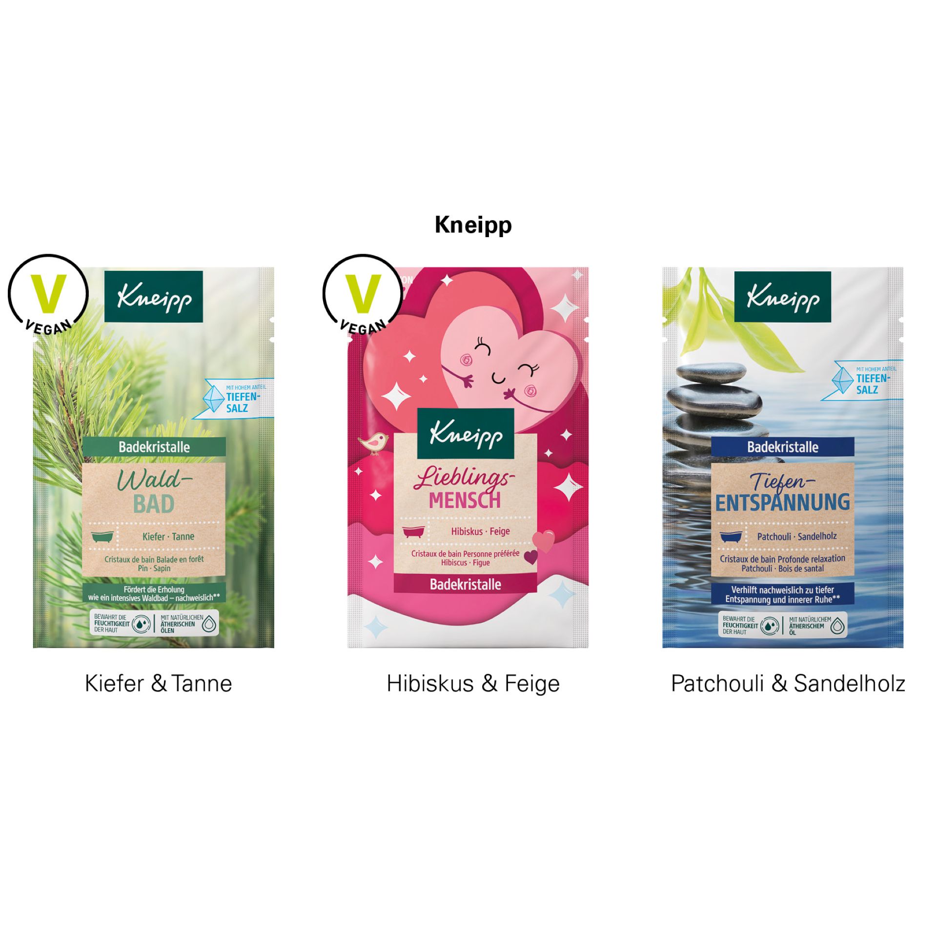 Badesalz von Kneipp in drei verschiedenen Ausf&uuml;hrungen in vollfl&auml;chig bedrucktem Karton als Giveaway.