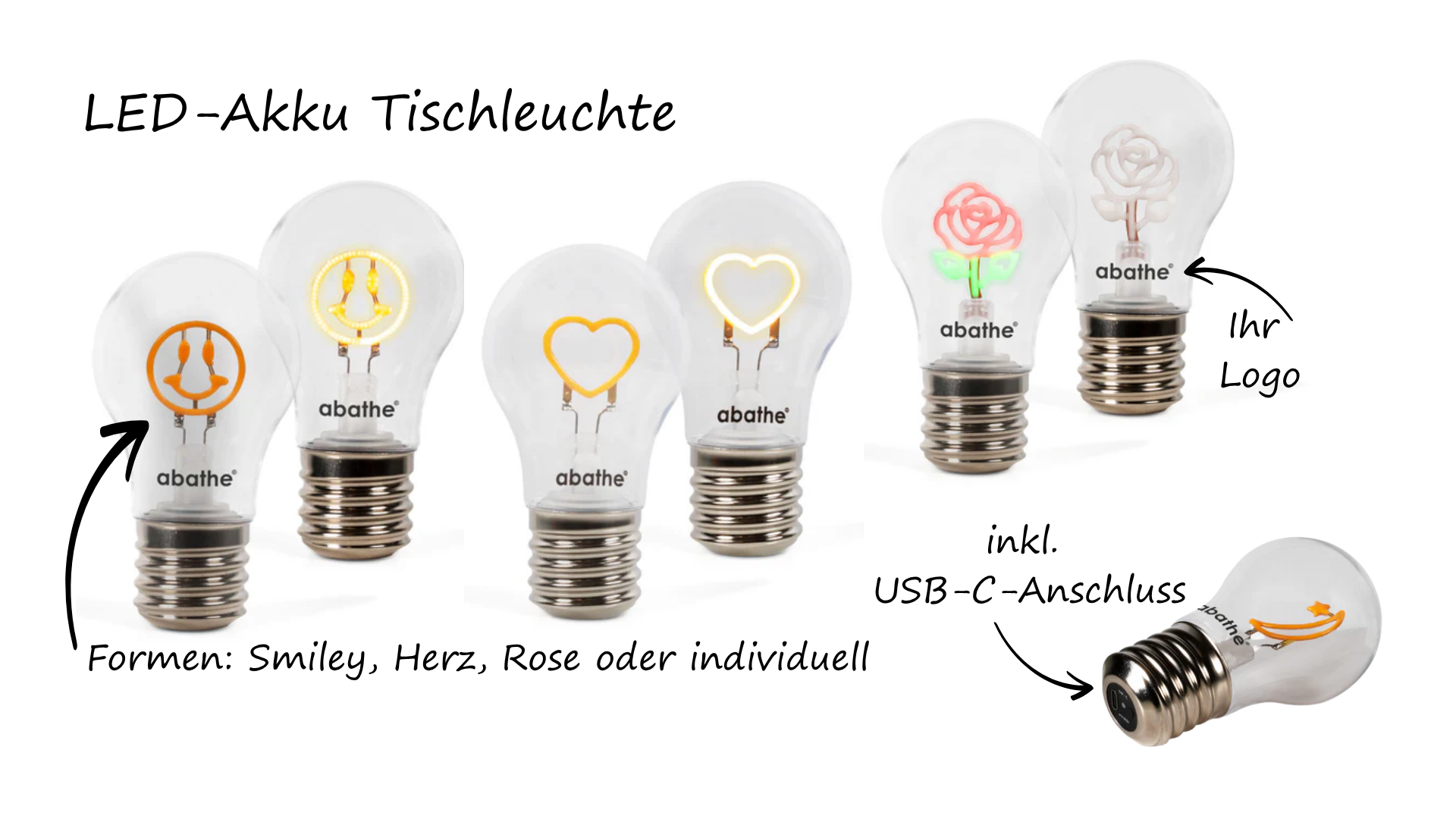 LED Tischlampe im Gl&uuml;hbirnendesign mit individuell gestaltbarem Innenbereich als kreativer Werbeartikel mit Logo