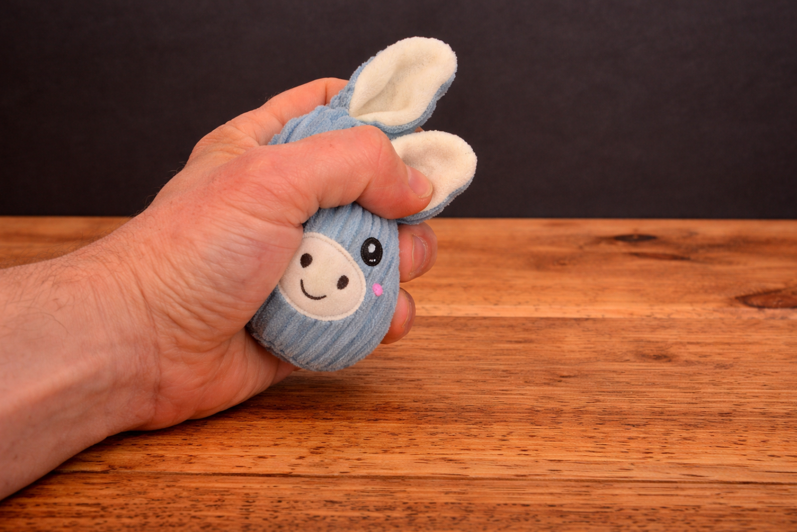 Anti Stress Ball Esel aus Cord mit Logo bedruckt als weicher Squeezie Werbeartikel