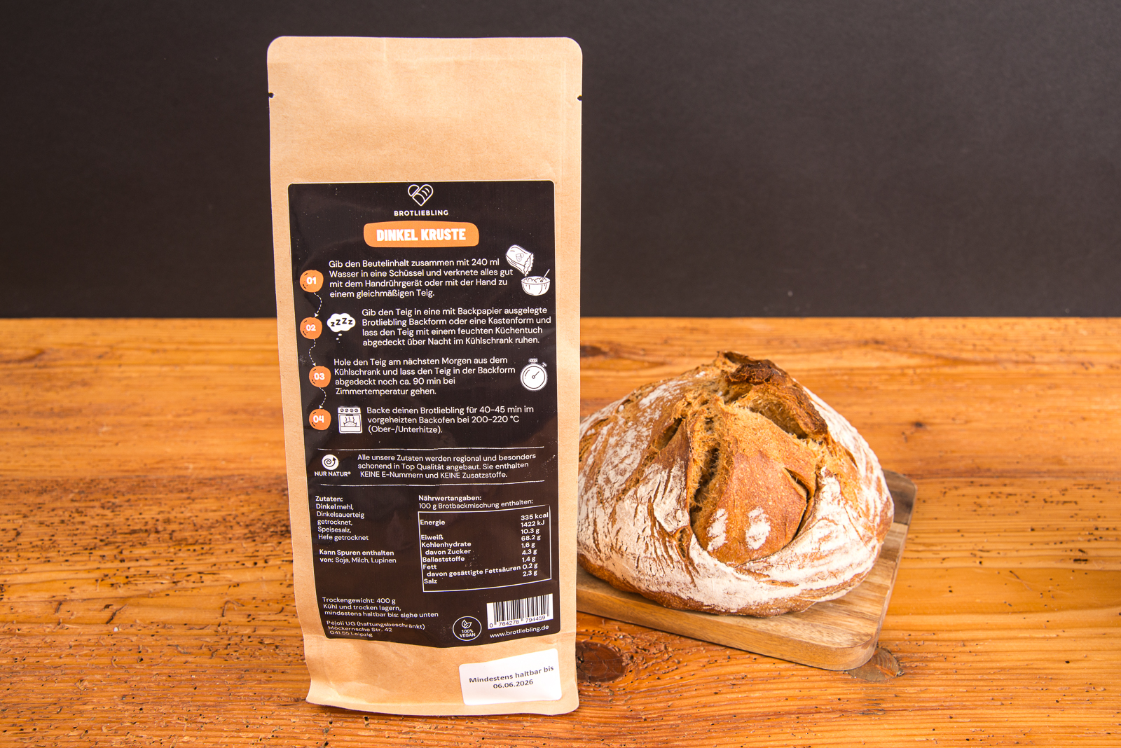 Brotliebling Backmischung mit Logo R&uuml;ckseite und Produktinformationen