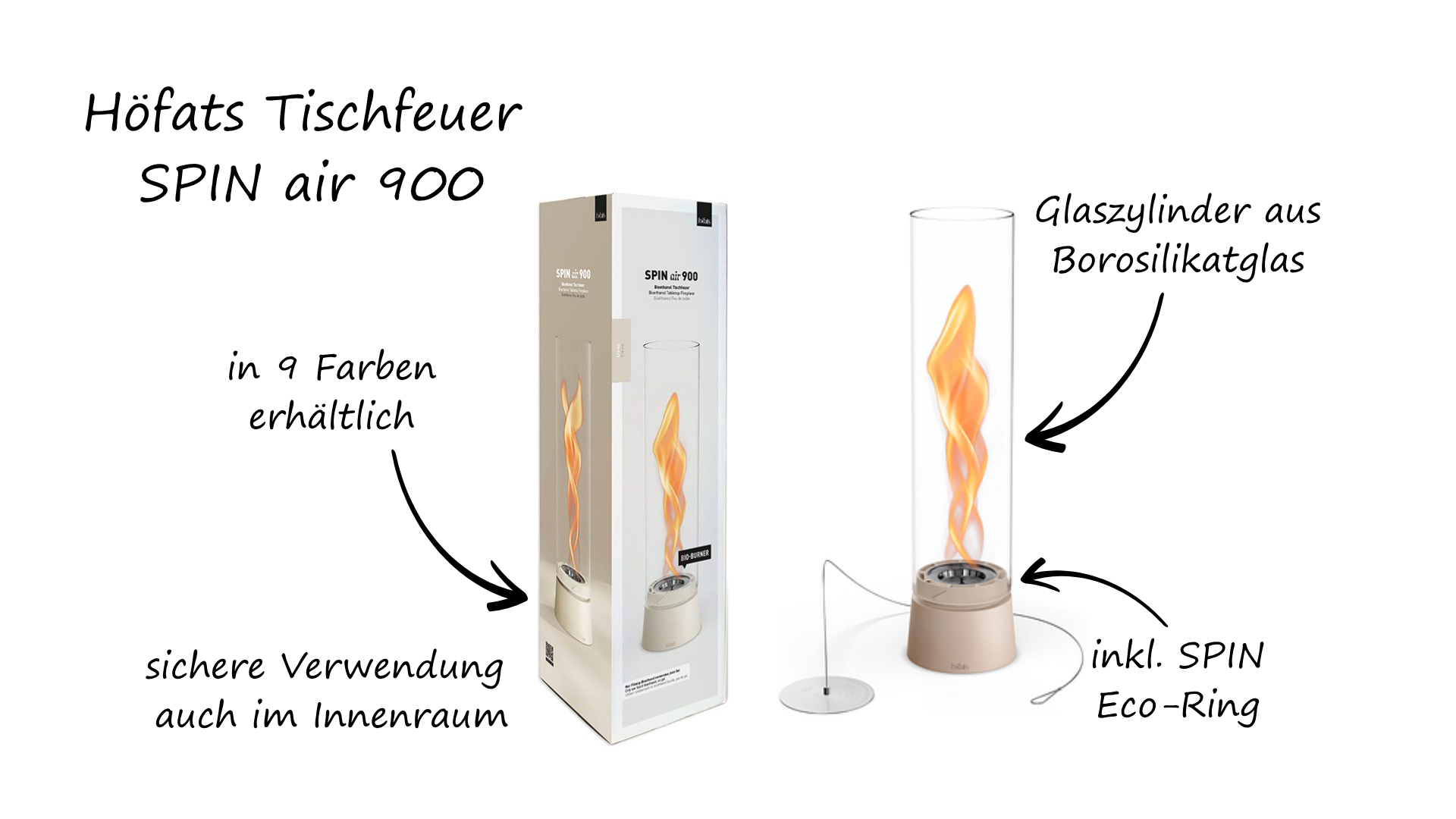 h&ouml;fats Tischfeuer SPIN air personalisiert mit Logo als besonderes Geschenk mit Gravur