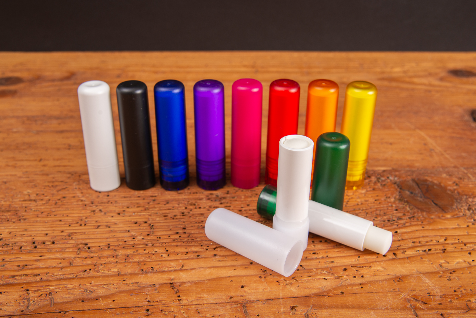 Bunte Lippenpflegestifte VitaLip Eco in verschiedenen Geh&auml;usefarben als individuell bedruckbare Werbemittel