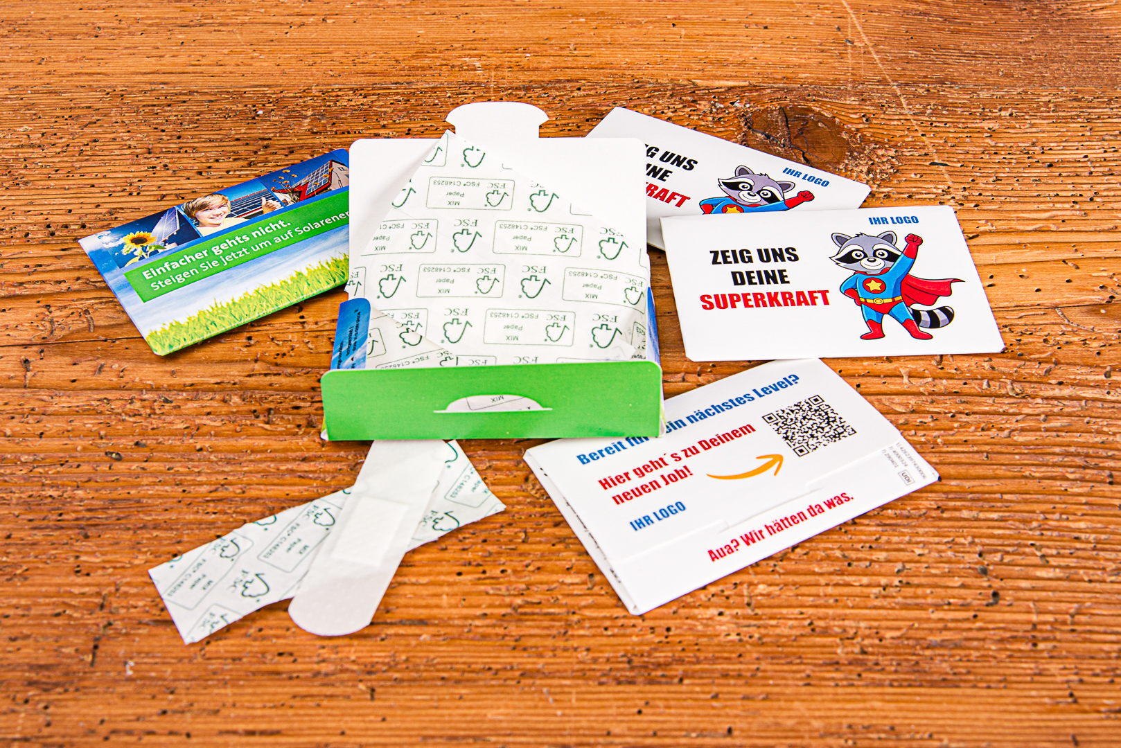 Individuelle Pflastersets als Werbeartikel mit ECO-F&uuml;llung und vollfl&auml;chigem Digitaldruck f&uuml;r moderne Marketing-Kampagnen.