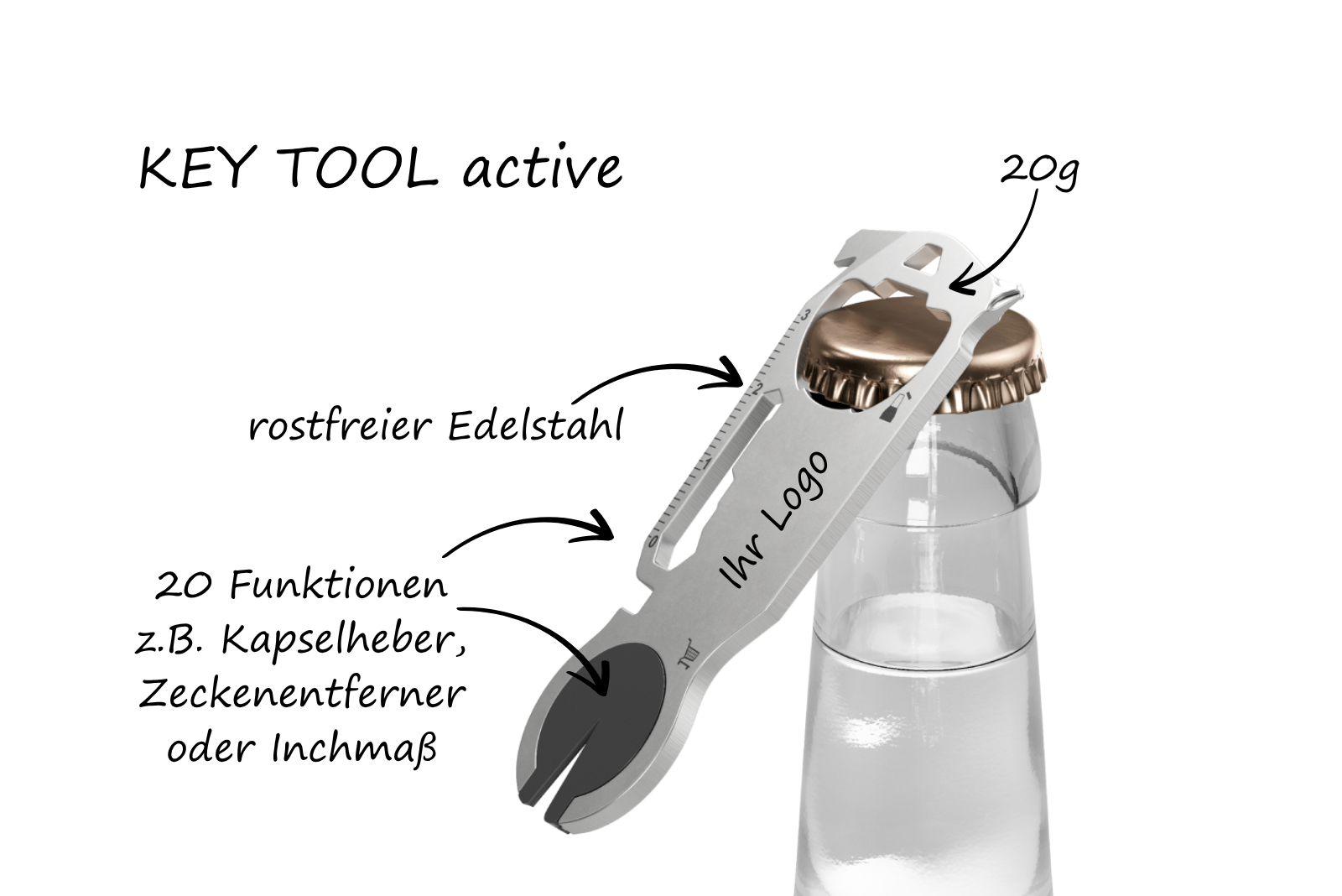 RICHARTZ Key Tool Active Schl&uuml;sselanh&auml;nger mit Logo-Gravur aus rostfreiem Edelstahl