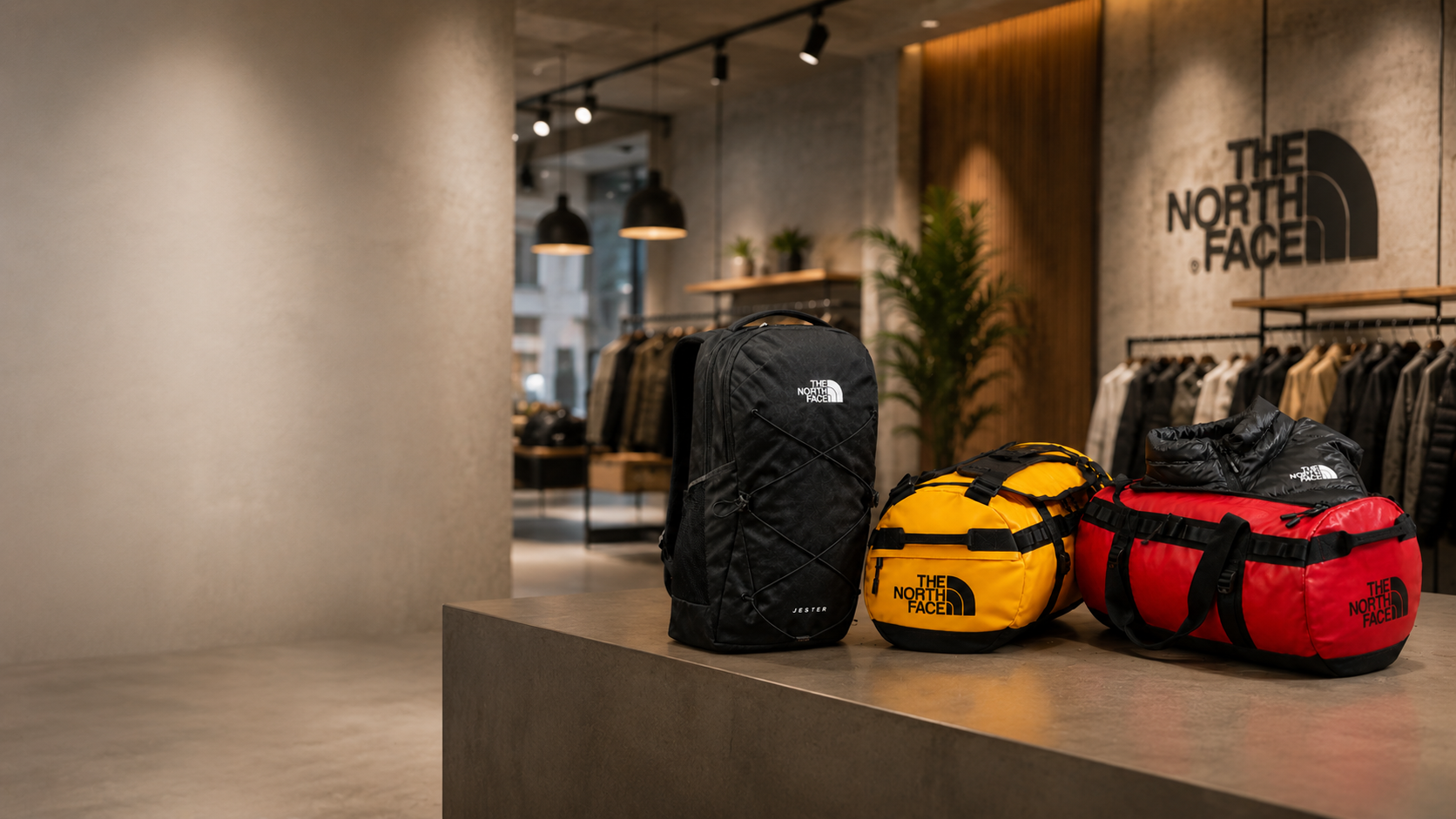 Hochwertige The North Face Werbeartikel Taschen f&uuml;r Unternehmen im modernen Showroom.
